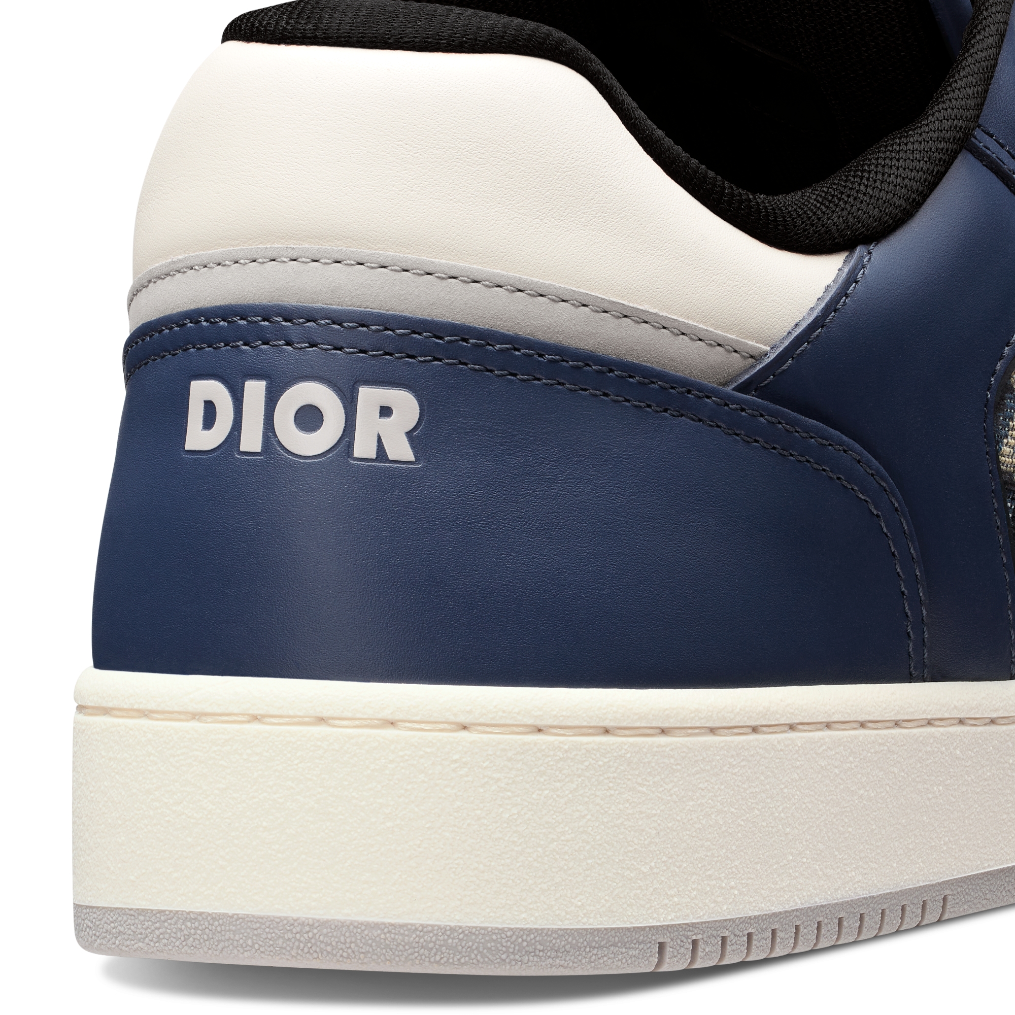 Lage B27 Uptown-sneaker Soepel blauw, crèmekleurig en Dior-grijs kalfsleer met beige en zwarte Dior Oblique-jacquard E09