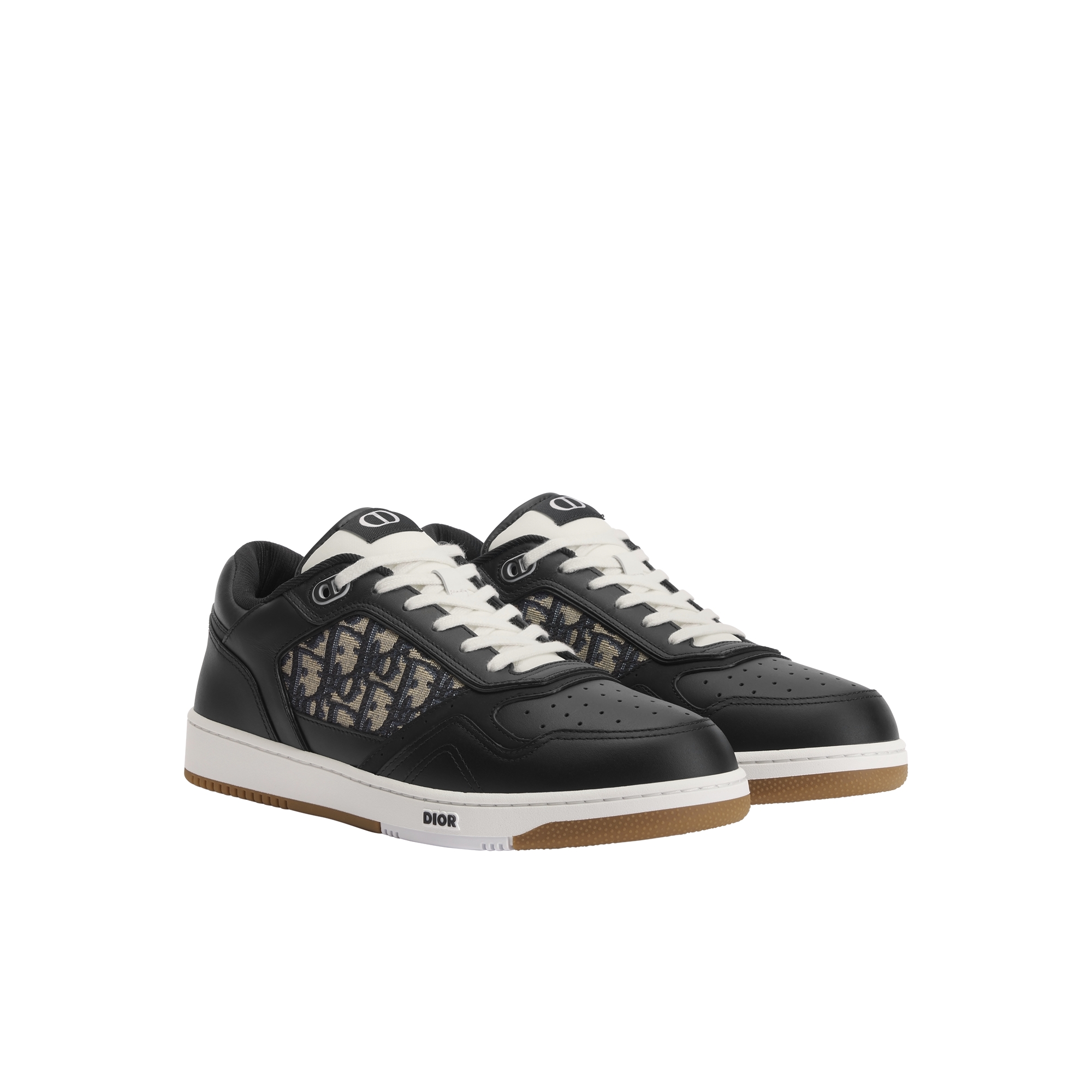 B27 Uptown Low-Top Sneaker Black Smooth Calfskin with Beige and Black Dior Oblique Jacquard E03