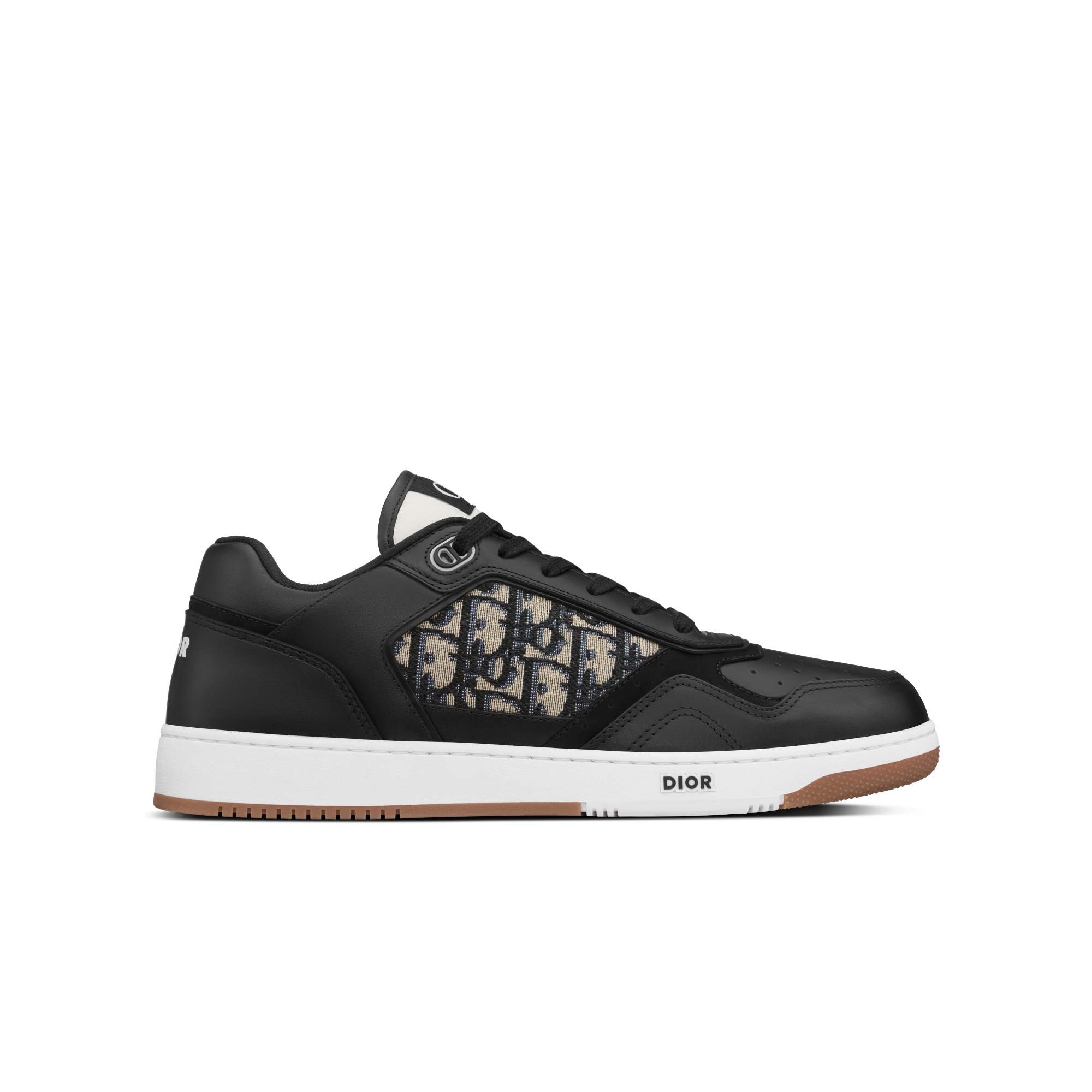 Sneaker B27 Uptown basse Cuir de veau lisse noir et jacquard Dior Oblique beige et noir E10