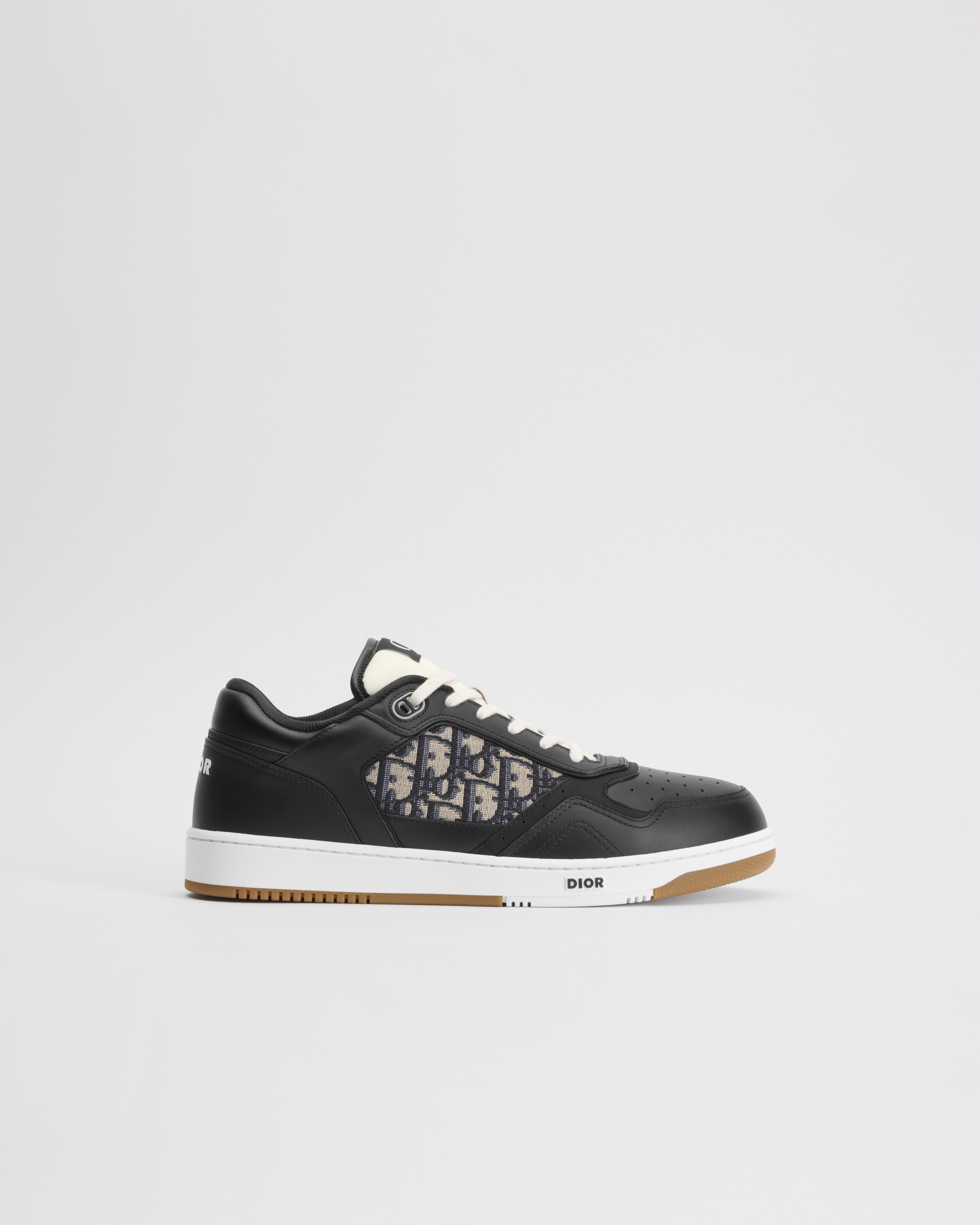 Lage B27 Uptown-sneaker Soepel zwart kalfsleer met beige en zwart jacquardgeweven Dior Oblique-motief E02