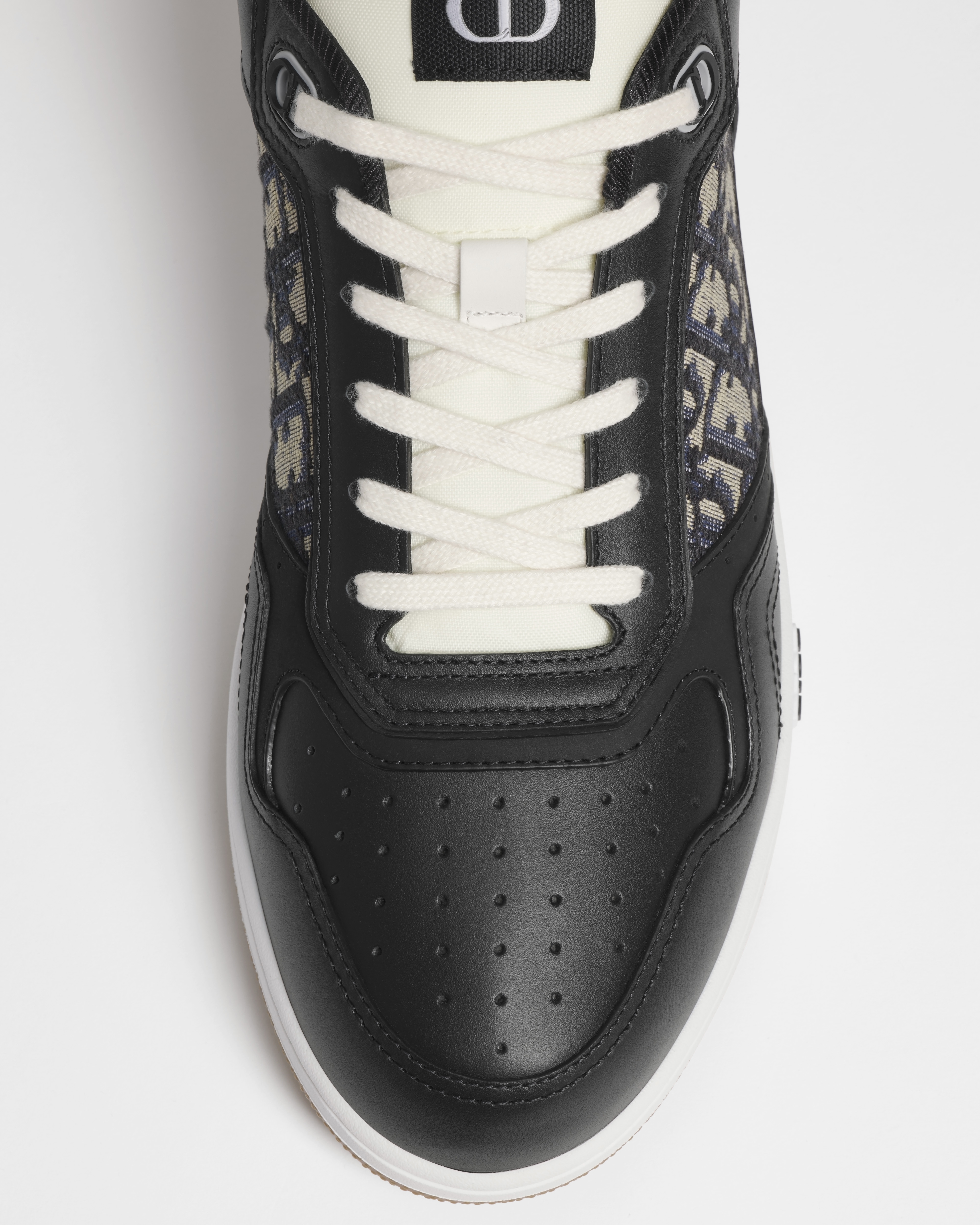 Lage B27 Uptown-sneaker Soepel zwart kalfsleer met beige en zwart jacquardgeweven Dior Oblique-motief E06