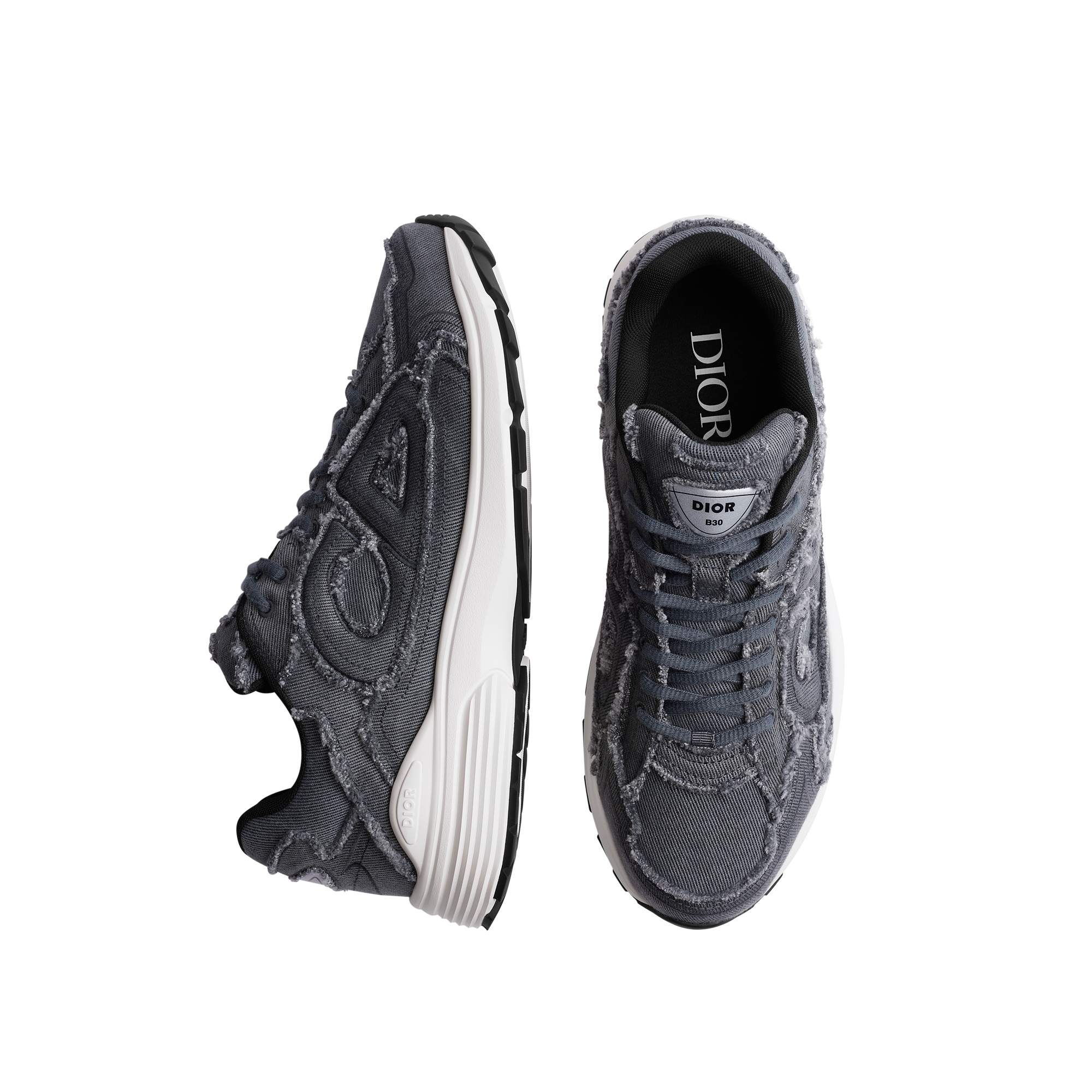 B30 Countdown Sneaker Gray Fringed Denim-Effect Stonewashed Canvas E06