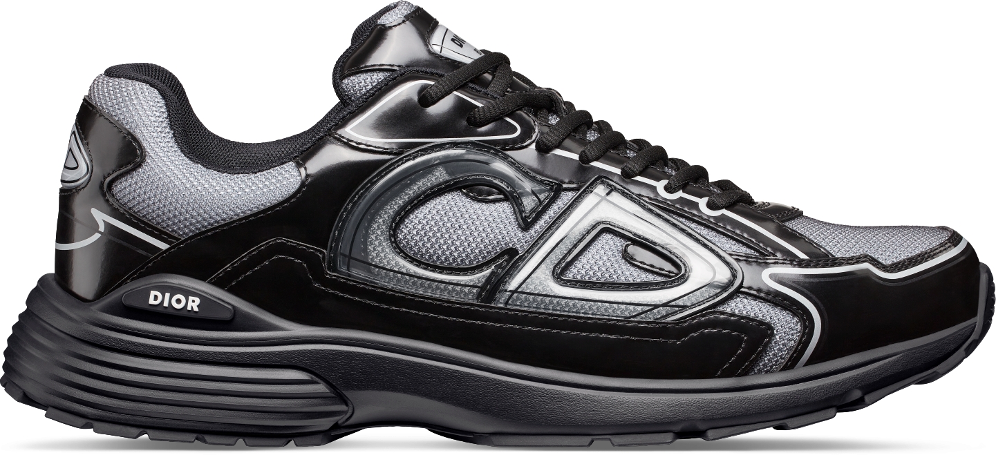B30 Sneaker — Light Gray Technical Mesh and Black Brilliant-Finish Technical Fabric — 3SN279ZEH_H981