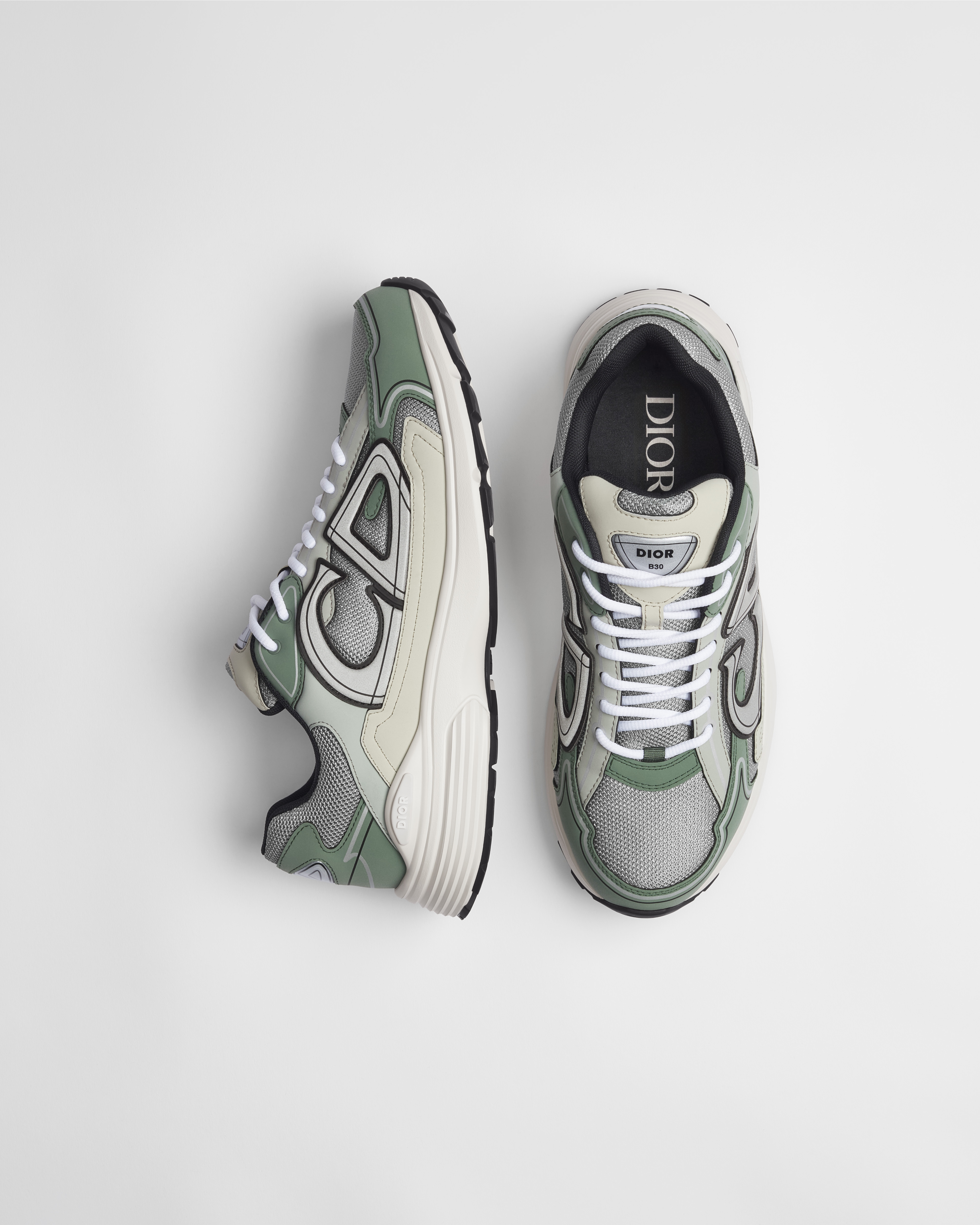 B30 Countdown Sneaker Gray Technical Mesh with Cedar Green, Gray and Cream Technical Fabric E09