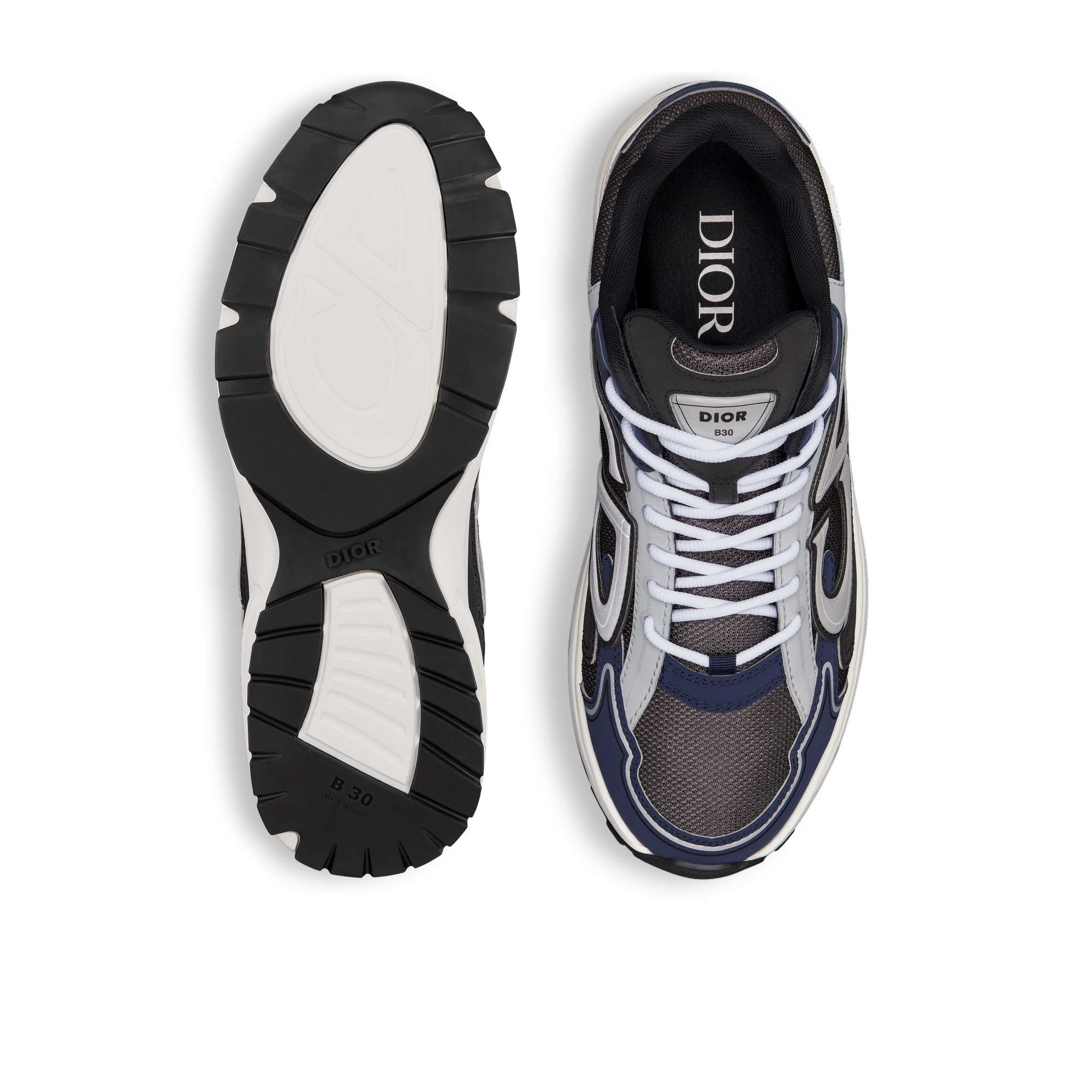 B30 Countdown 運動鞋 煤灰色網眼織物配黑色、藍色和 Dior 灰色科技布料 E07