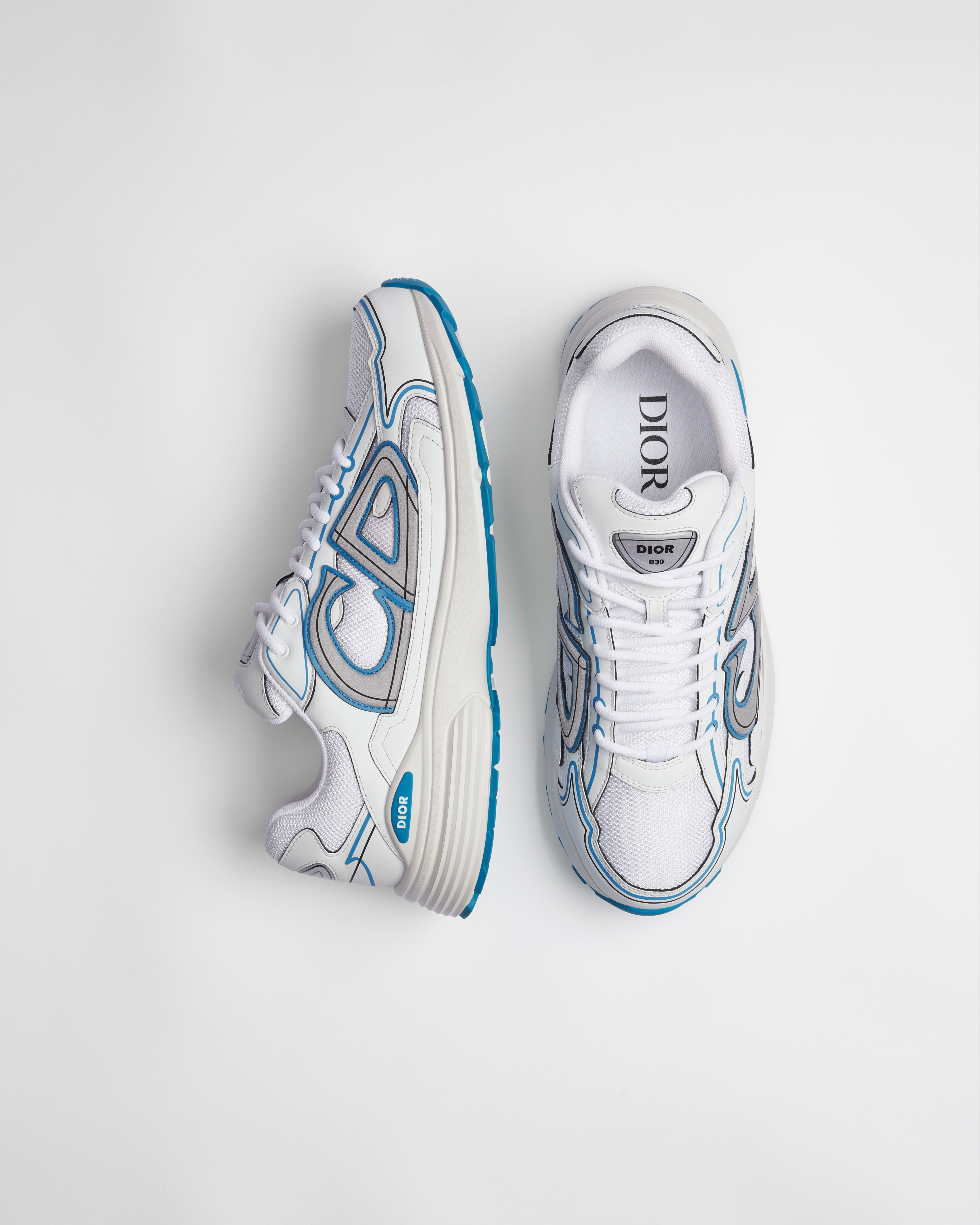 B30 Countdown Sneaker White Technical Mesh with White and Light Blue Technical Fabric E09