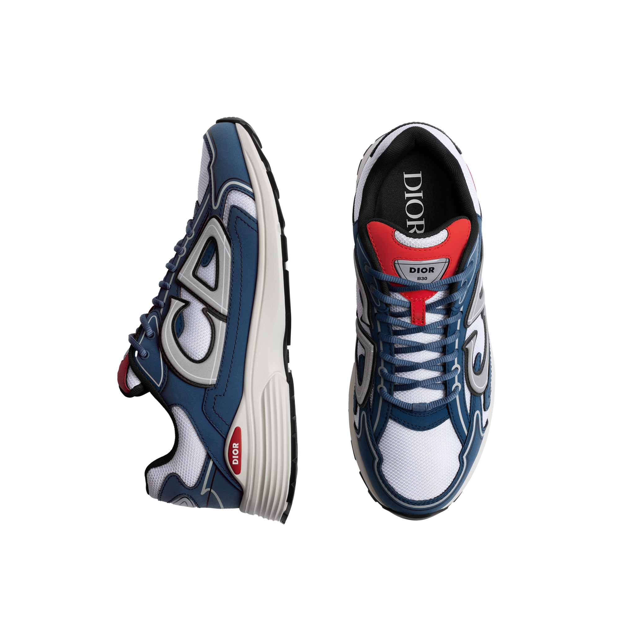 B30 Countdown Sneaker White Technical Mesh with Deep Blue and Red Technical Fabric E06