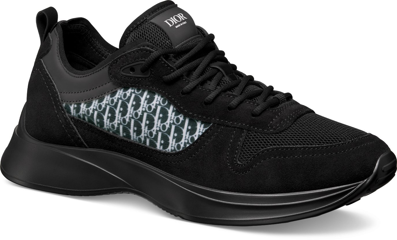 B25 Runner Sneaker Black Suede and Technical Mesh with Black and White Dior Oblique Canvas DIOR