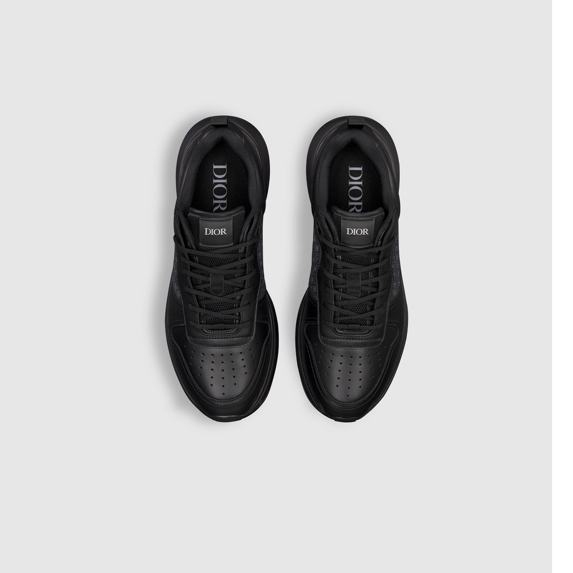 B25 Runner Sneaker Glattes Kalbsleder in Schwarz und Dior Oblique Jacquard E06