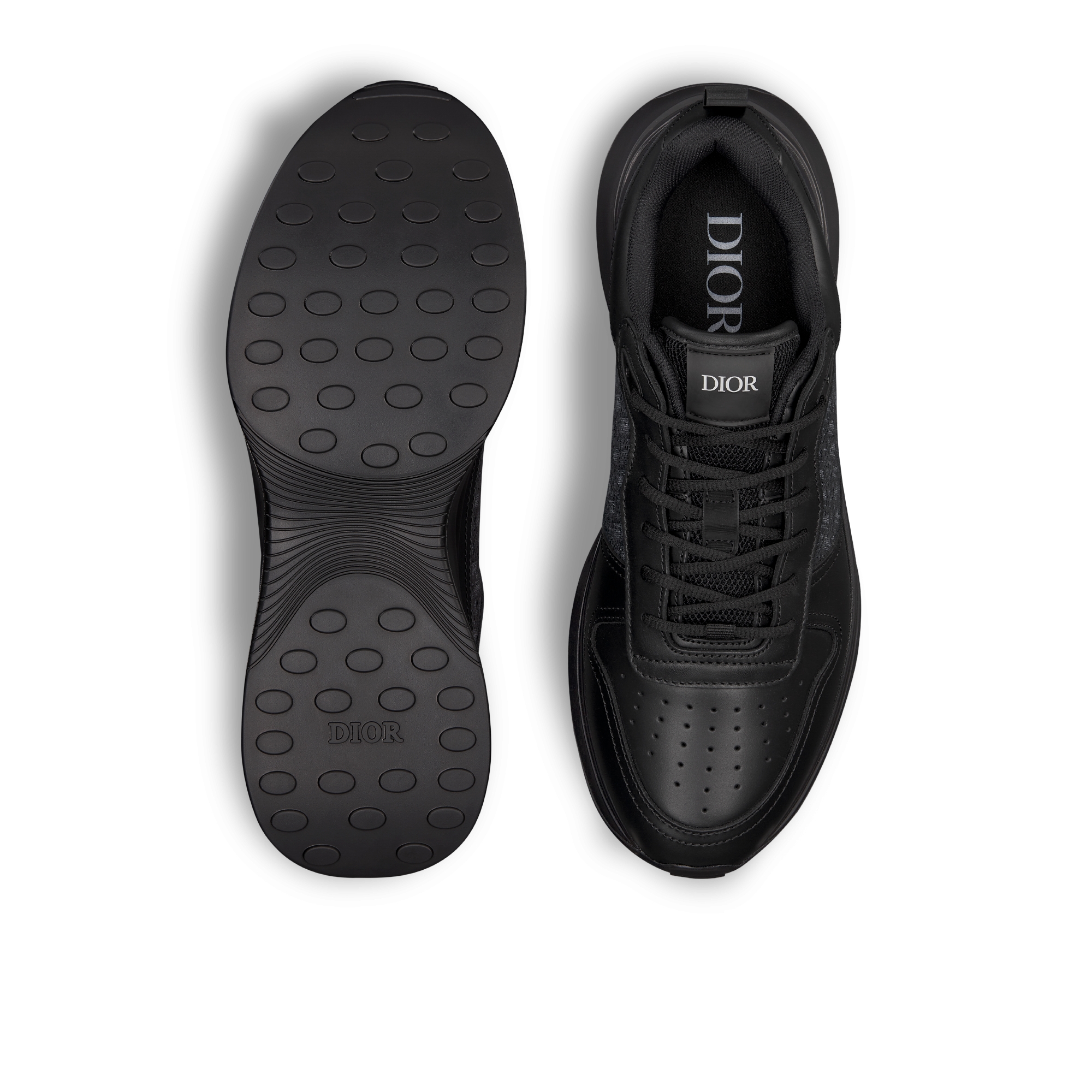 B25 Runner-sneaker Soepel zwart kalfsleer en jacquardgeweven Dior Oblique-motief E10