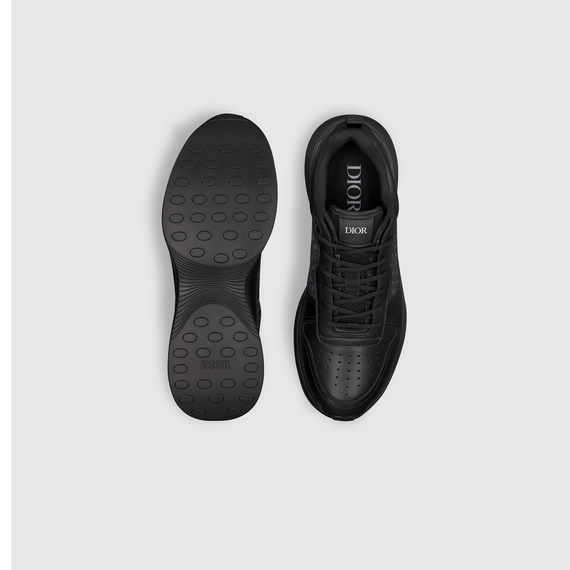 B25 Runner Sneaker Glattes Kalbsleder in Schwarz und Dior Oblique Jacquard E10