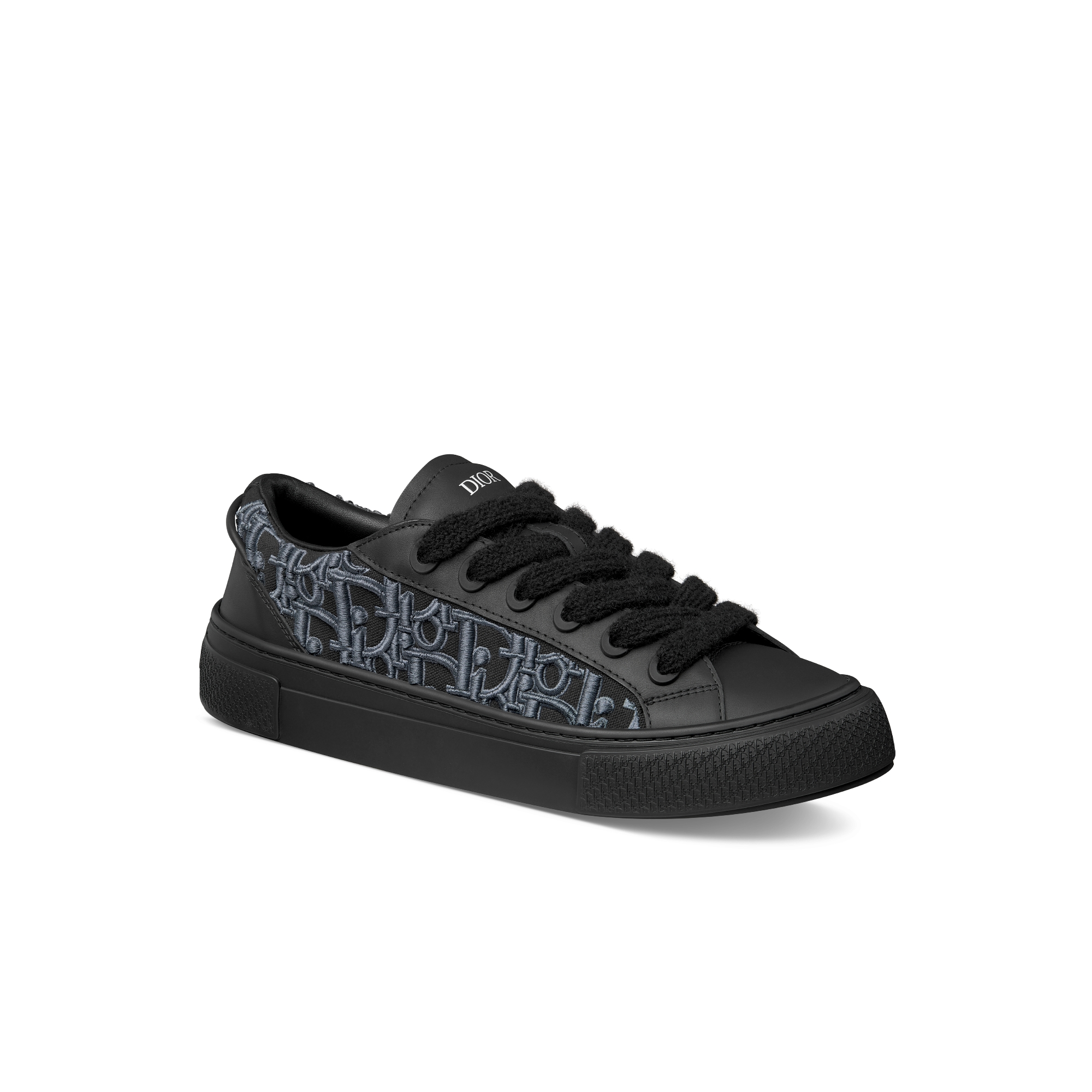 B33 Spin Sneaker – LIMITIERTE UND NUMMERIERTE EDITION Glattes Kalbsleder in Schwarz mit erhabener Dior Oblique Stickerei in Grau E03