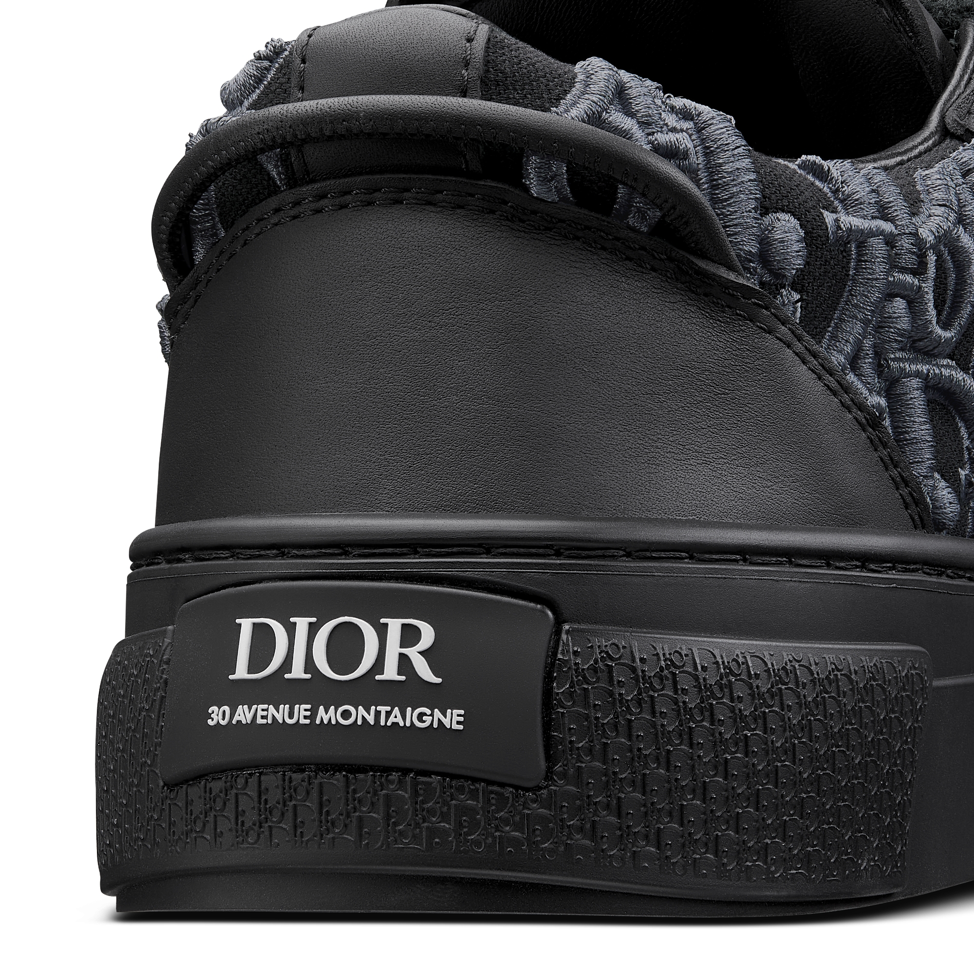 B33 Spin Sneaker – LIMITIERTE UND NUMMERIERTE EDITION Glattes Kalbsleder in Schwarz mit erhabener Dior Oblique Stickerei in Grau E09