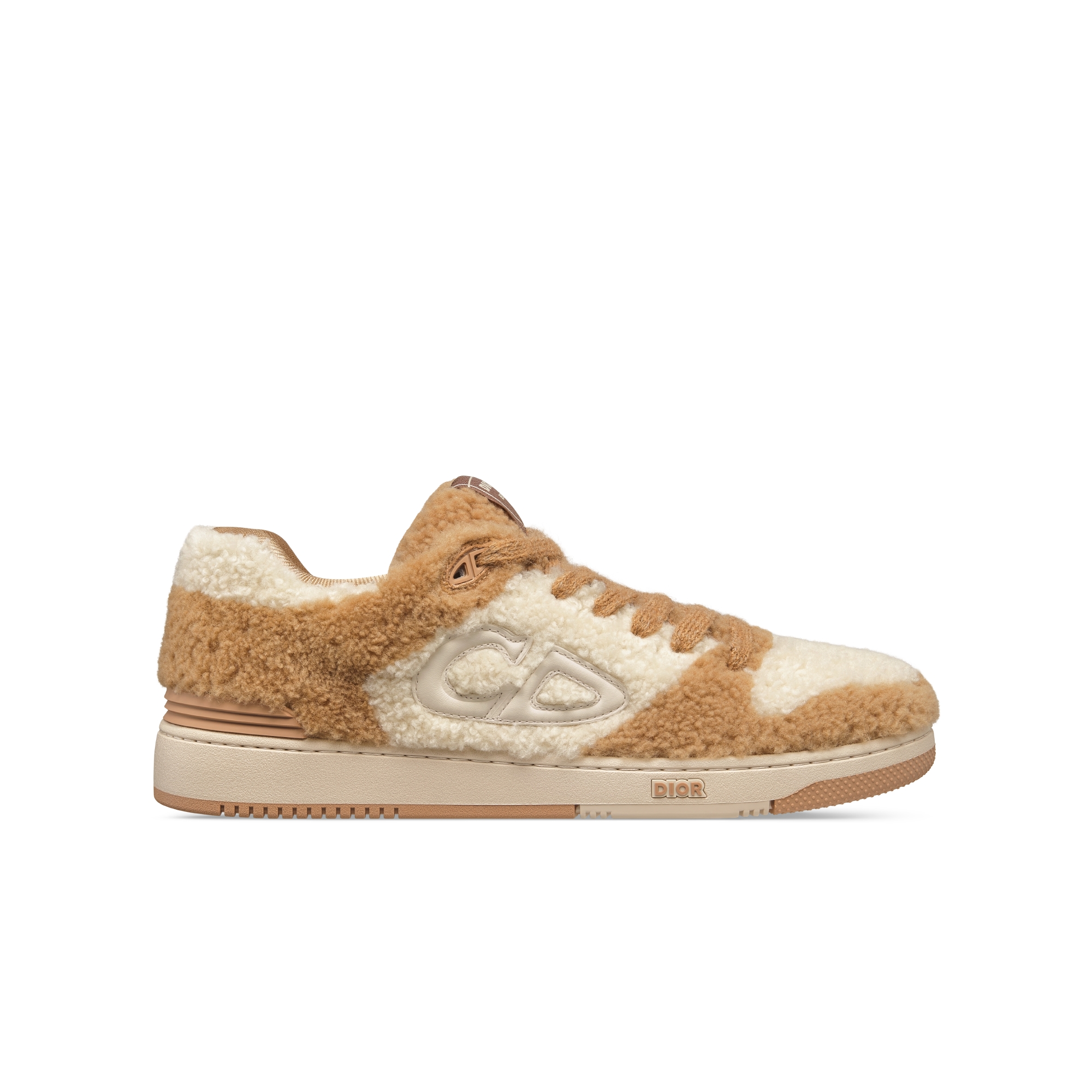 B57 Dribble Low-Top Sneaker – LIMITED AND NUMBERED EDITION Camel and Cream Shearling, Calfskin and Technical Fabric E02