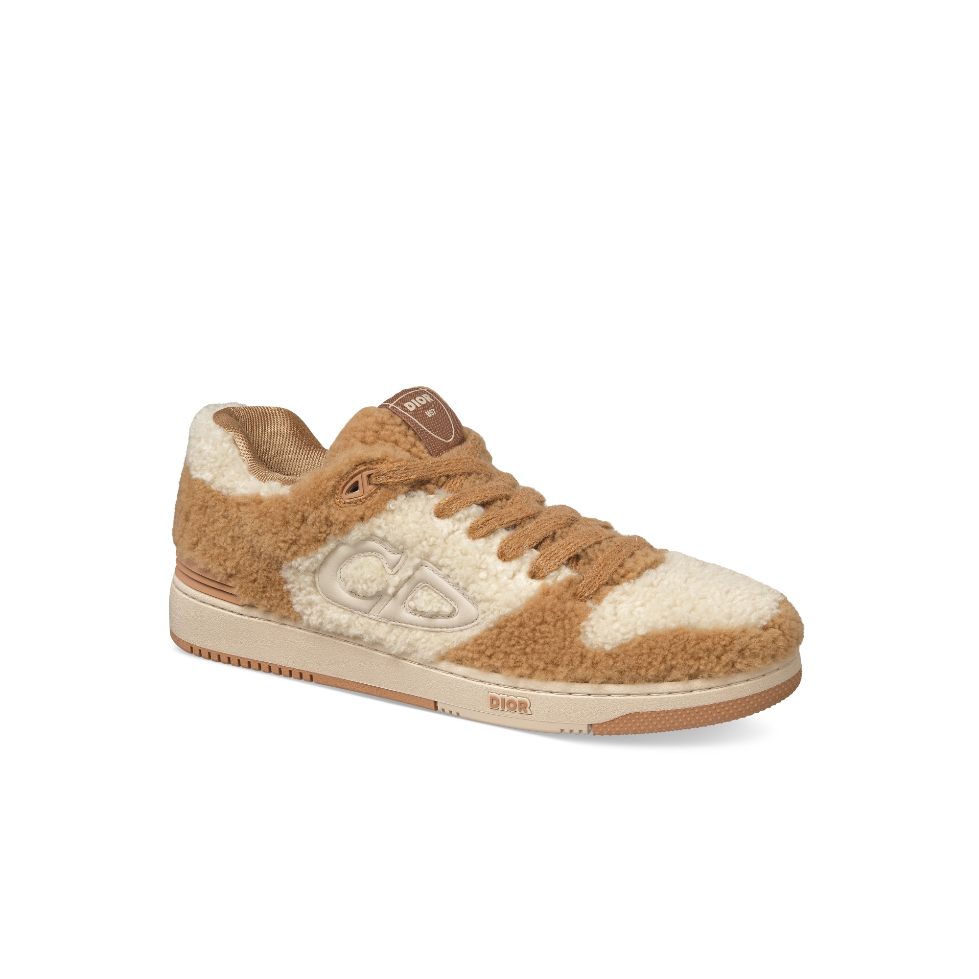 B57 Dribble Low-Top Sneaker – LIMITED AND NUMBERED EDITION Camel and Cream Shearling, Calfskin and Technical Fabric E03