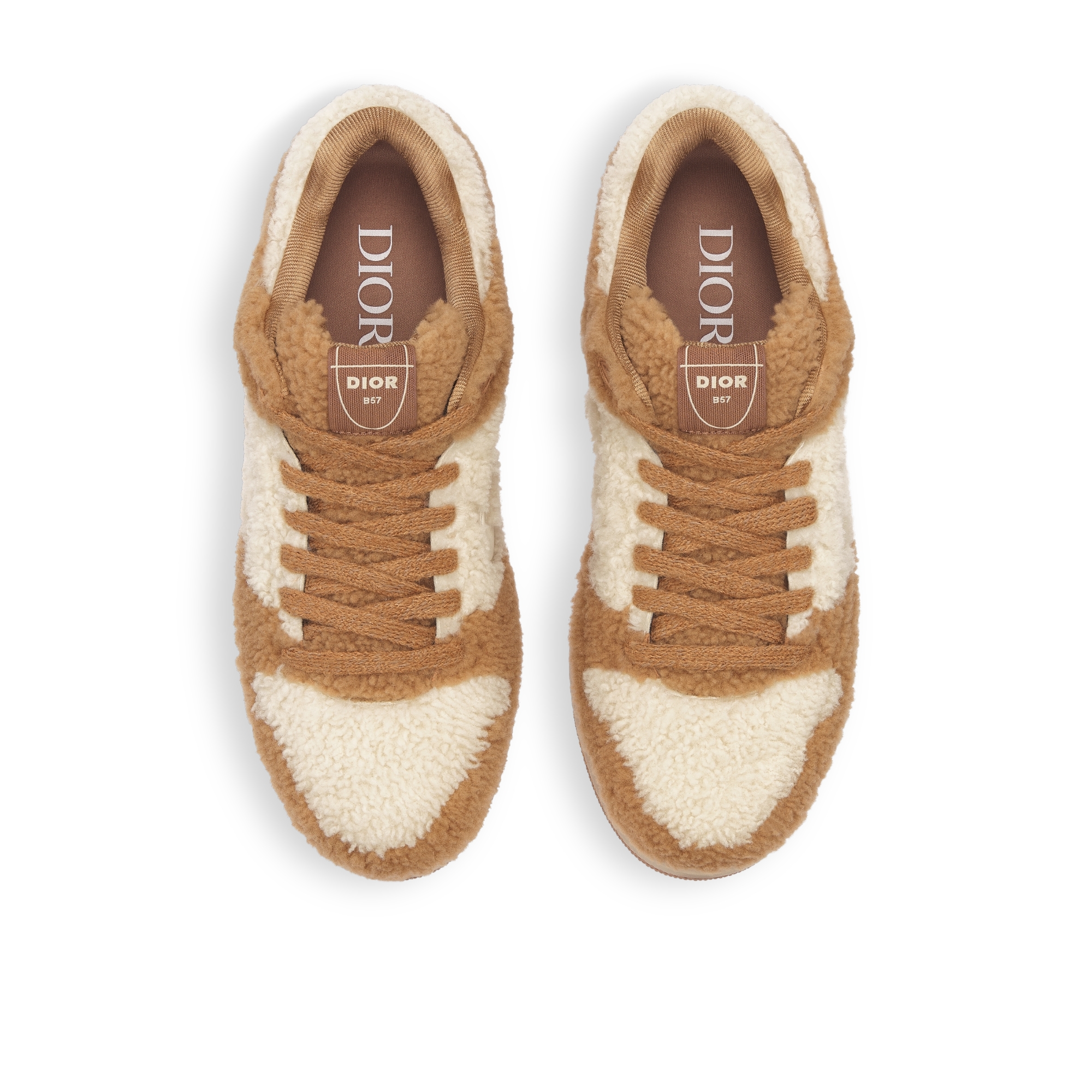 B57 Dribble Low-Top Sneaker – LIMITED AND NUMBERED EDITION Camel and Cream Shearling, Calfskin and Technical Fabric E06