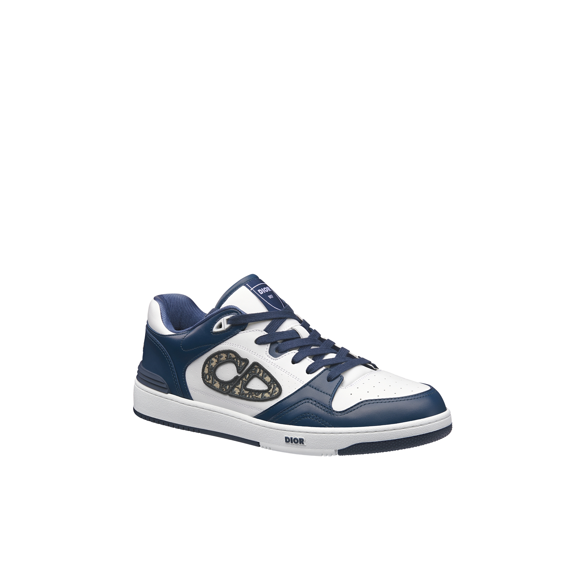 B57 Dribble Low-Top Sneaker Navy Blue and White Smooth Calfskin with Beige and Black Dior Oblique Jacquard E03