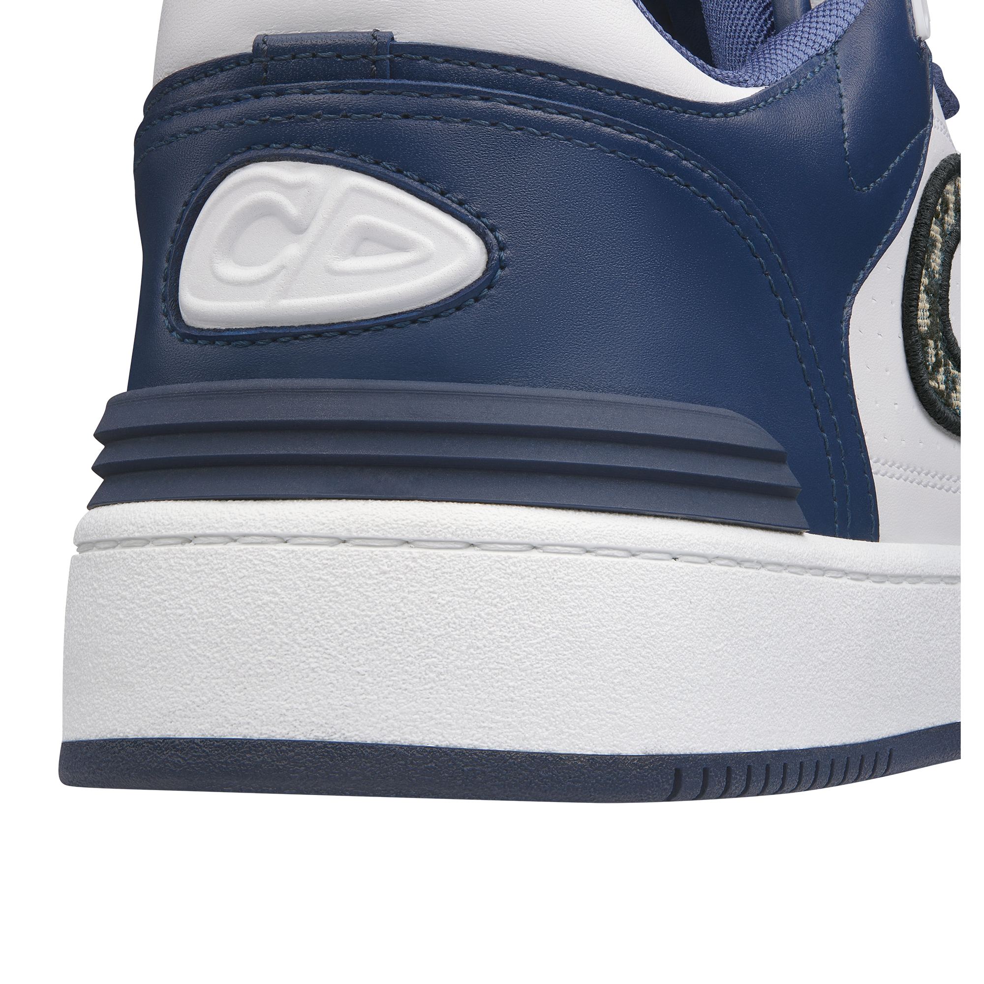B57 Dribble Low-Top Sneaker Navy Blue and White Smooth Calfskin with Beige and Black Dior Oblique Jacquard E09