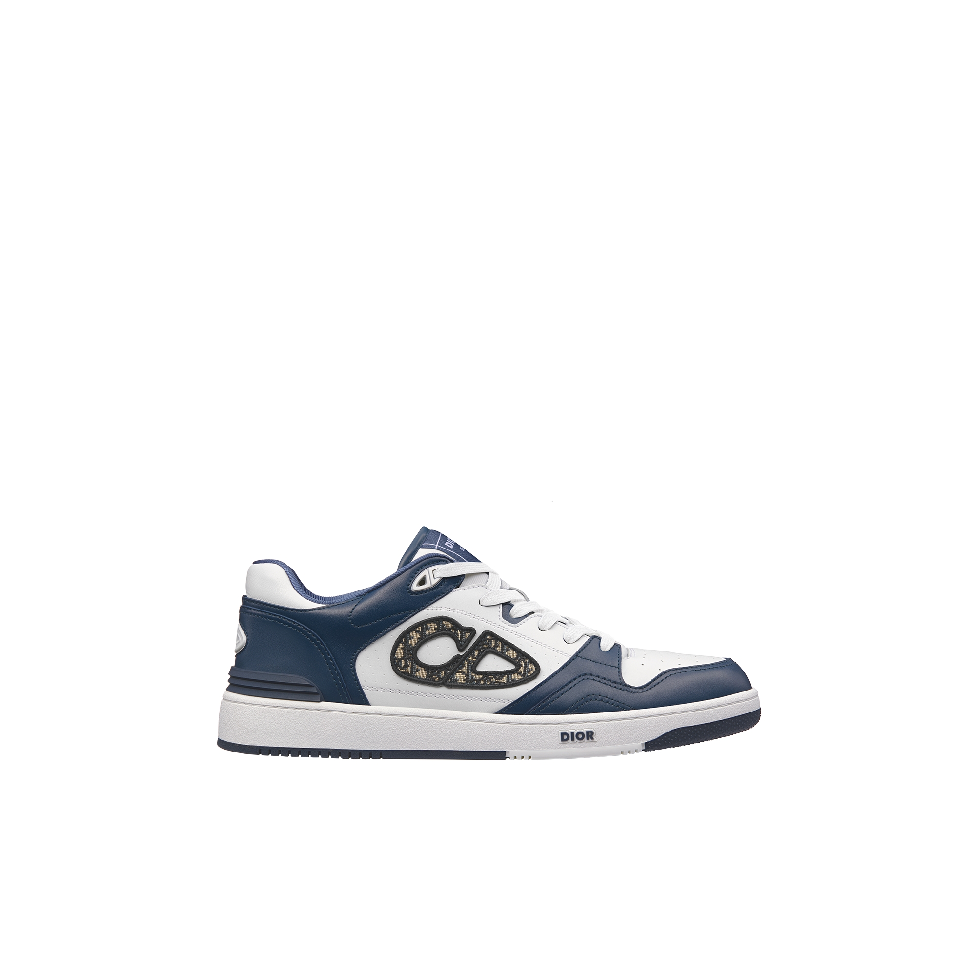 B57 Dribble Low-Top Sneaker Navy Blue and White Smooth Calfskin with Beige and Black Dior Oblique Jacquard E10
