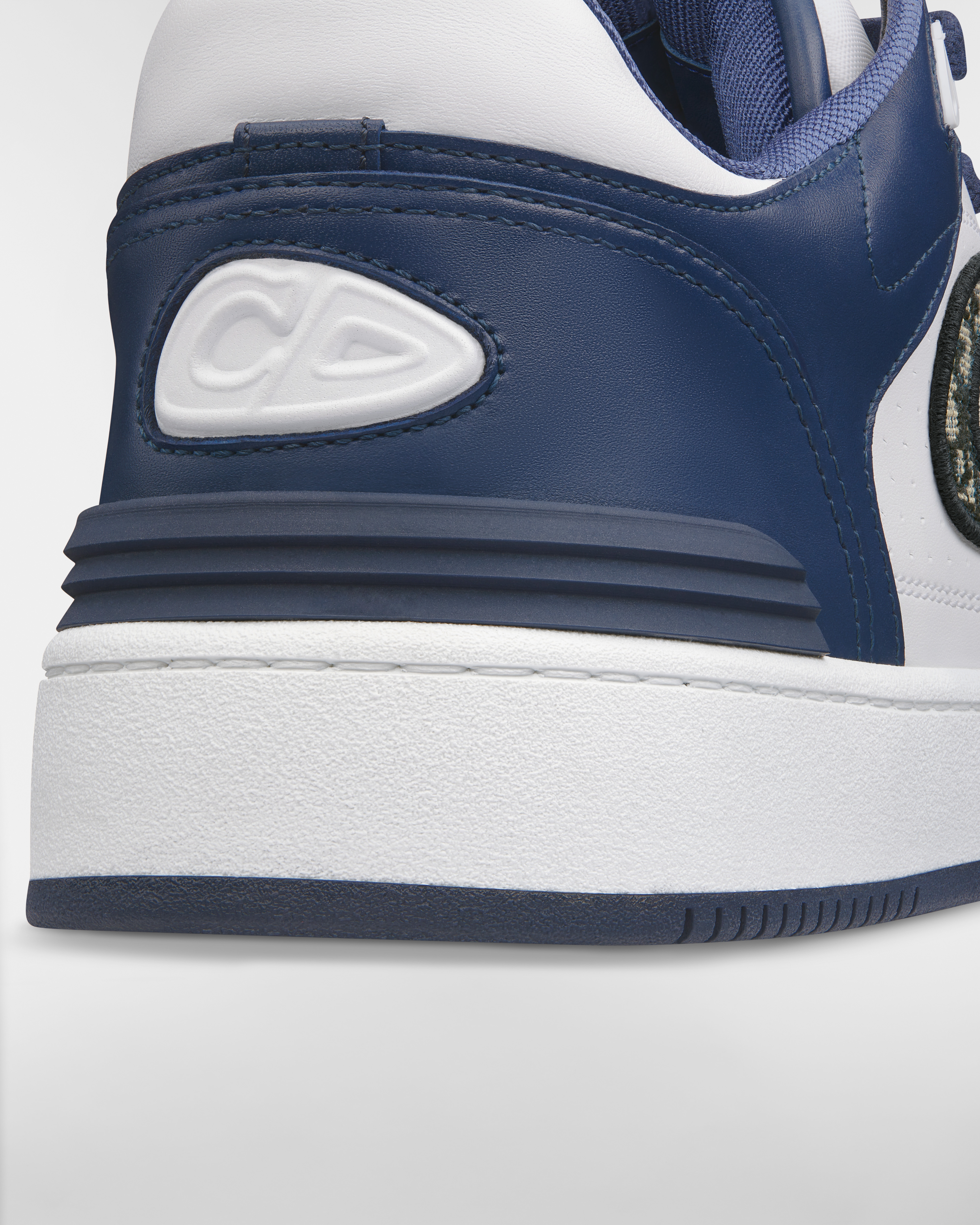 B57 Dribble Low-Top Sneaker Navy Blue and White Smooth Calfskin with Beige and Black Dior Oblique Jacquard E09