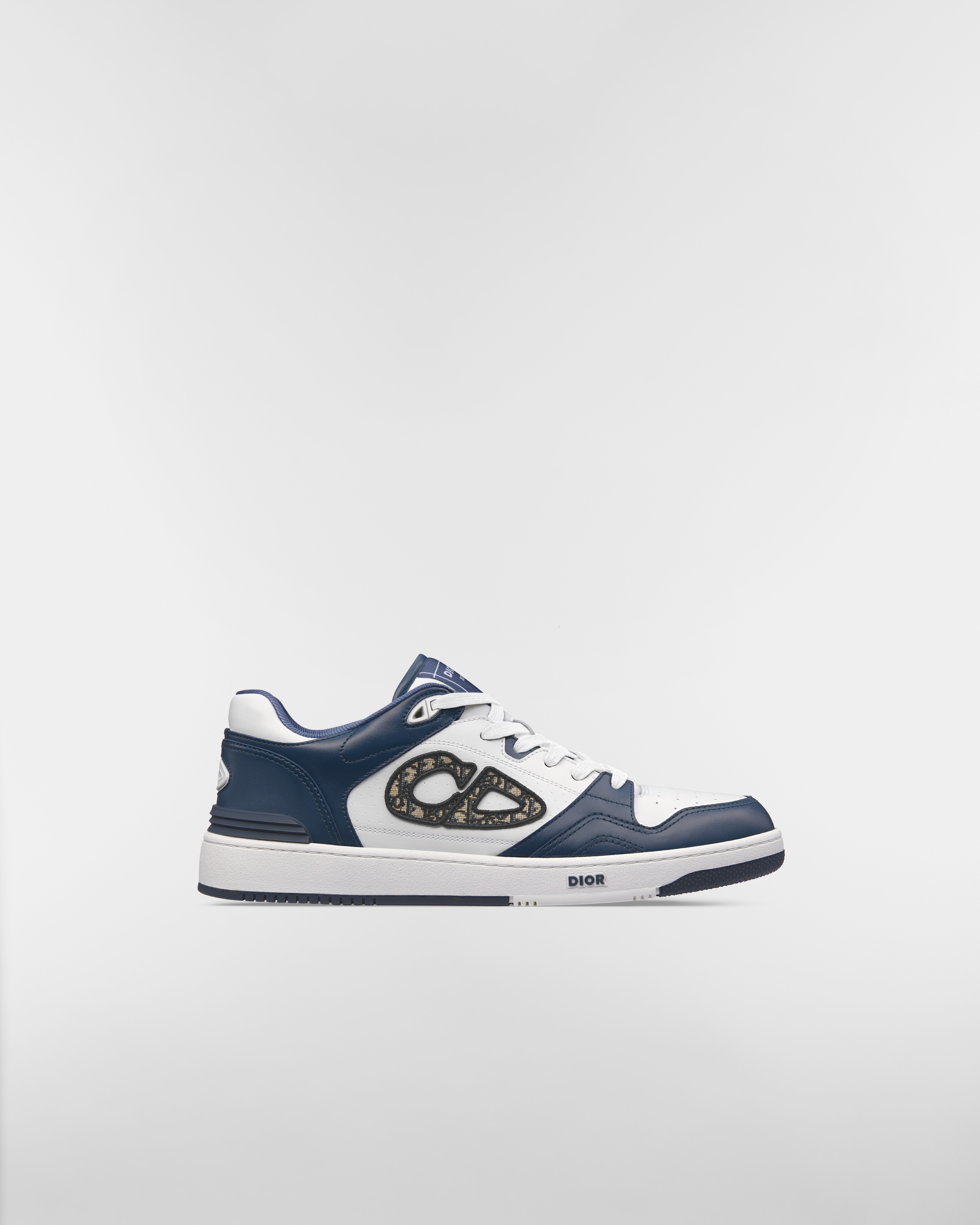 B57 Dribble Low-Top Sneaker Navy Blue and White Smooth Calfskin with Beige and Black Dior Oblique Jacquard E10