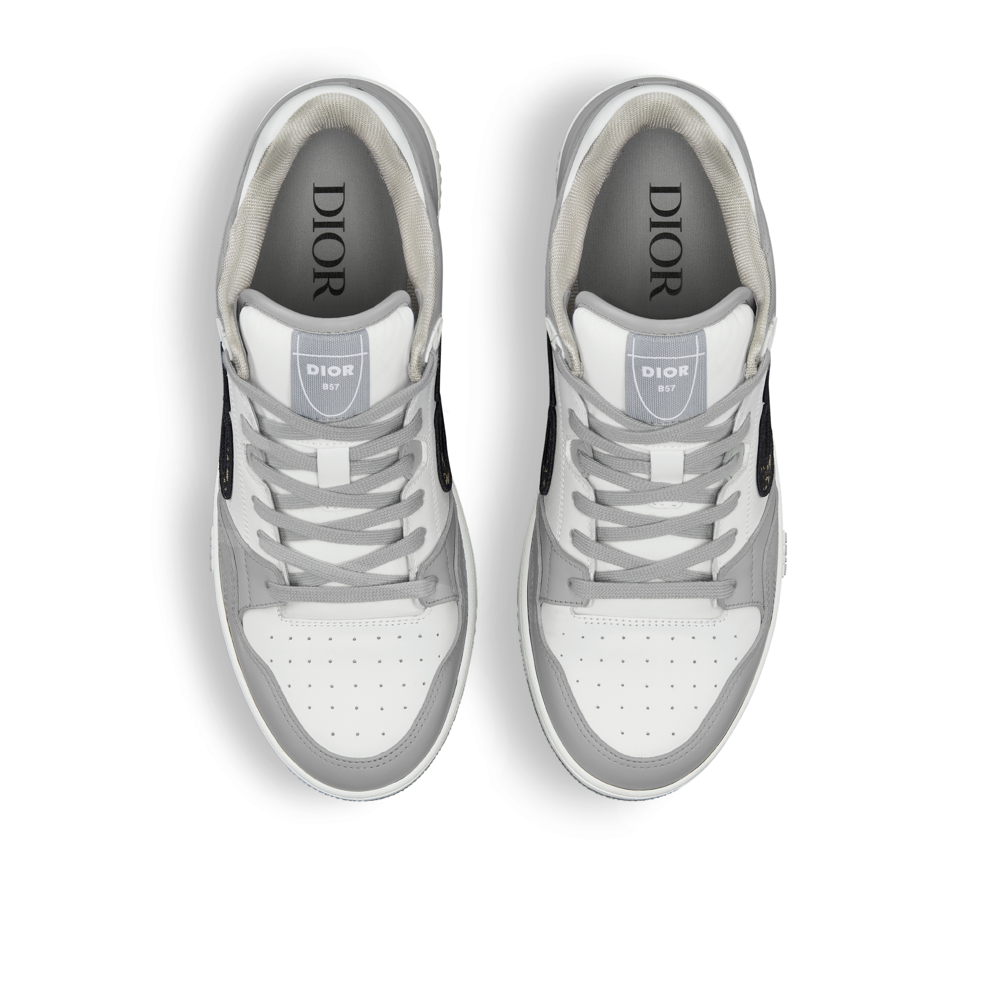B57 Dribble Low Top Sneaker Glattes Kalbsleder in Dior Grau und Weiß mit Dior Oblique Jacquard in Beige und Schwarz E06