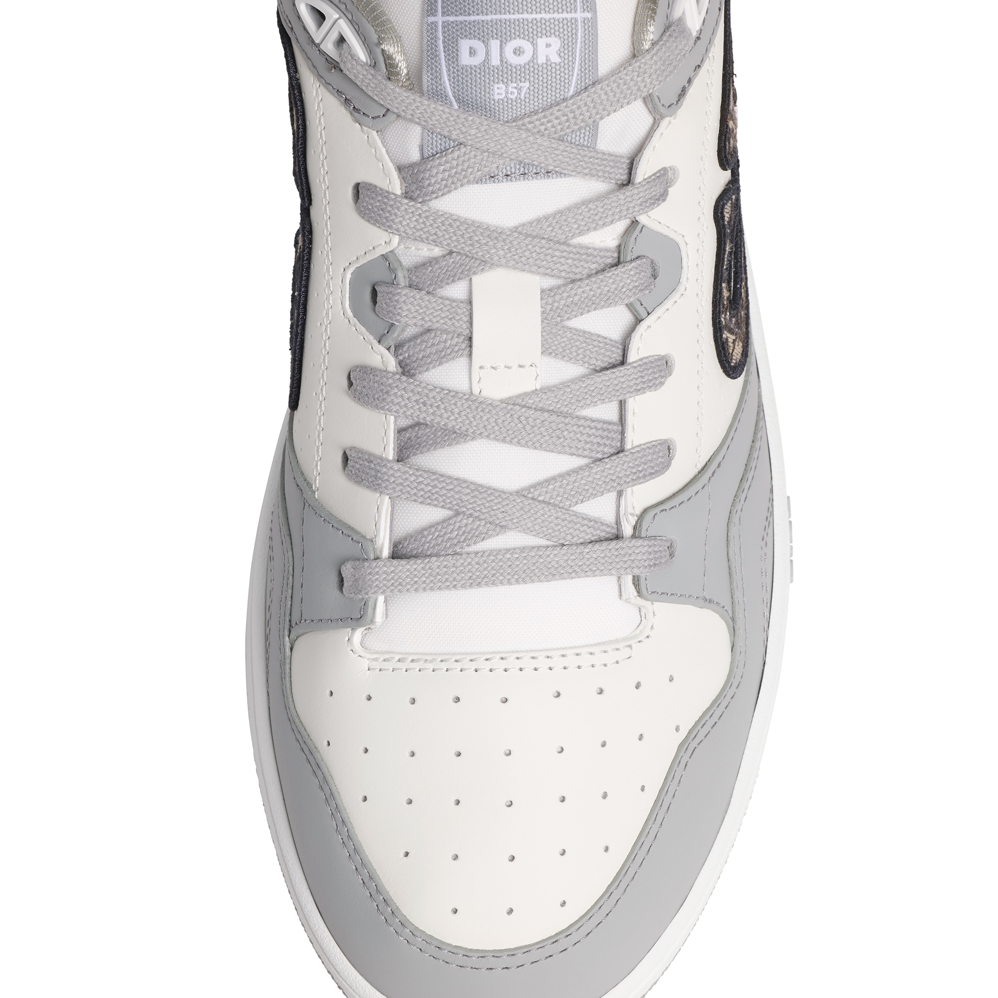 B57 Dribble Low-Top Sneaker Dior Gray and White Smooth Calfskin with Beige and Black Dior Oblique Jacquard E06