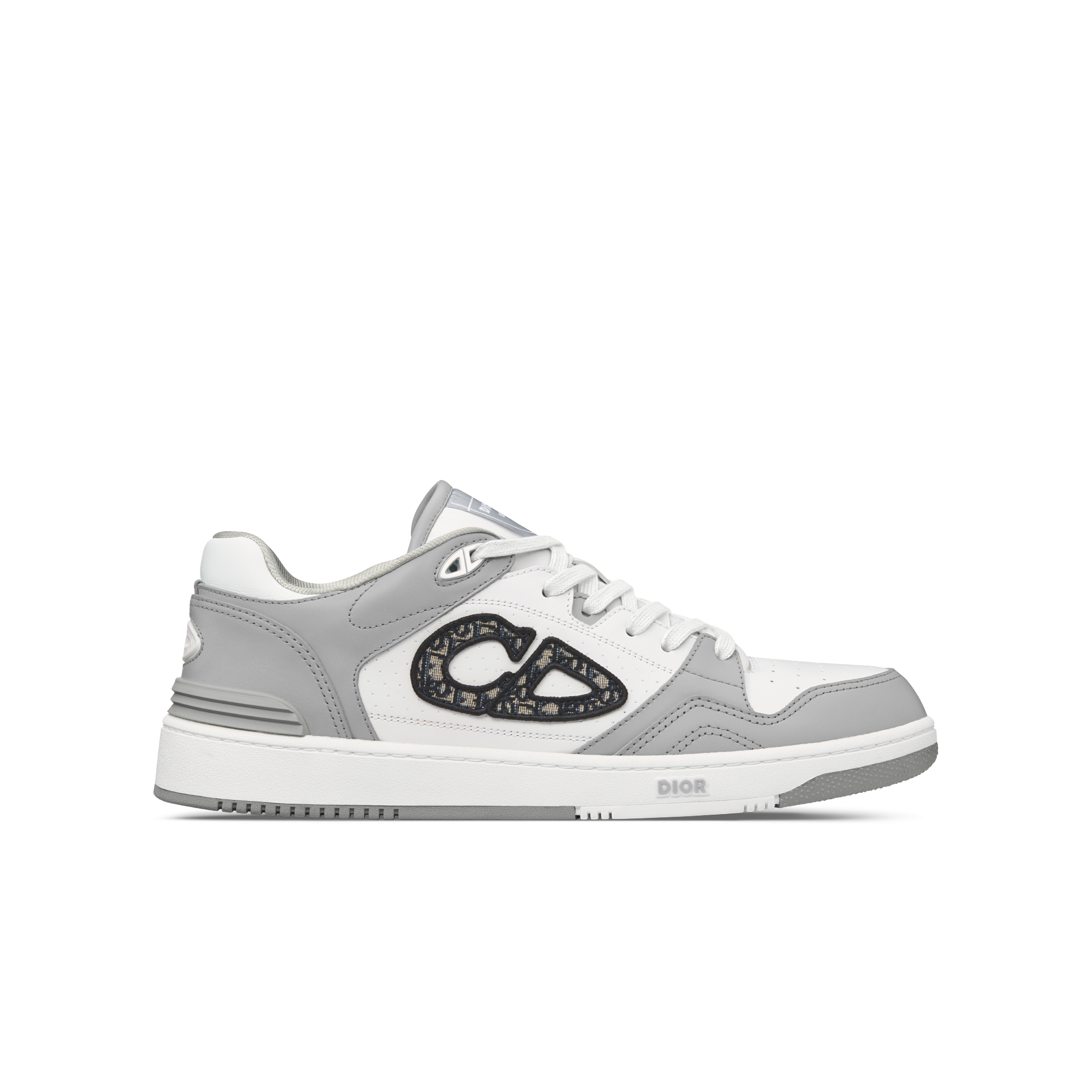 B57 Dribble Low Top Sneaker Glattes Kalbsleder in Dior Grau und Weiß mit Dior Oblique Jacquard in Beige und Schwarz E10