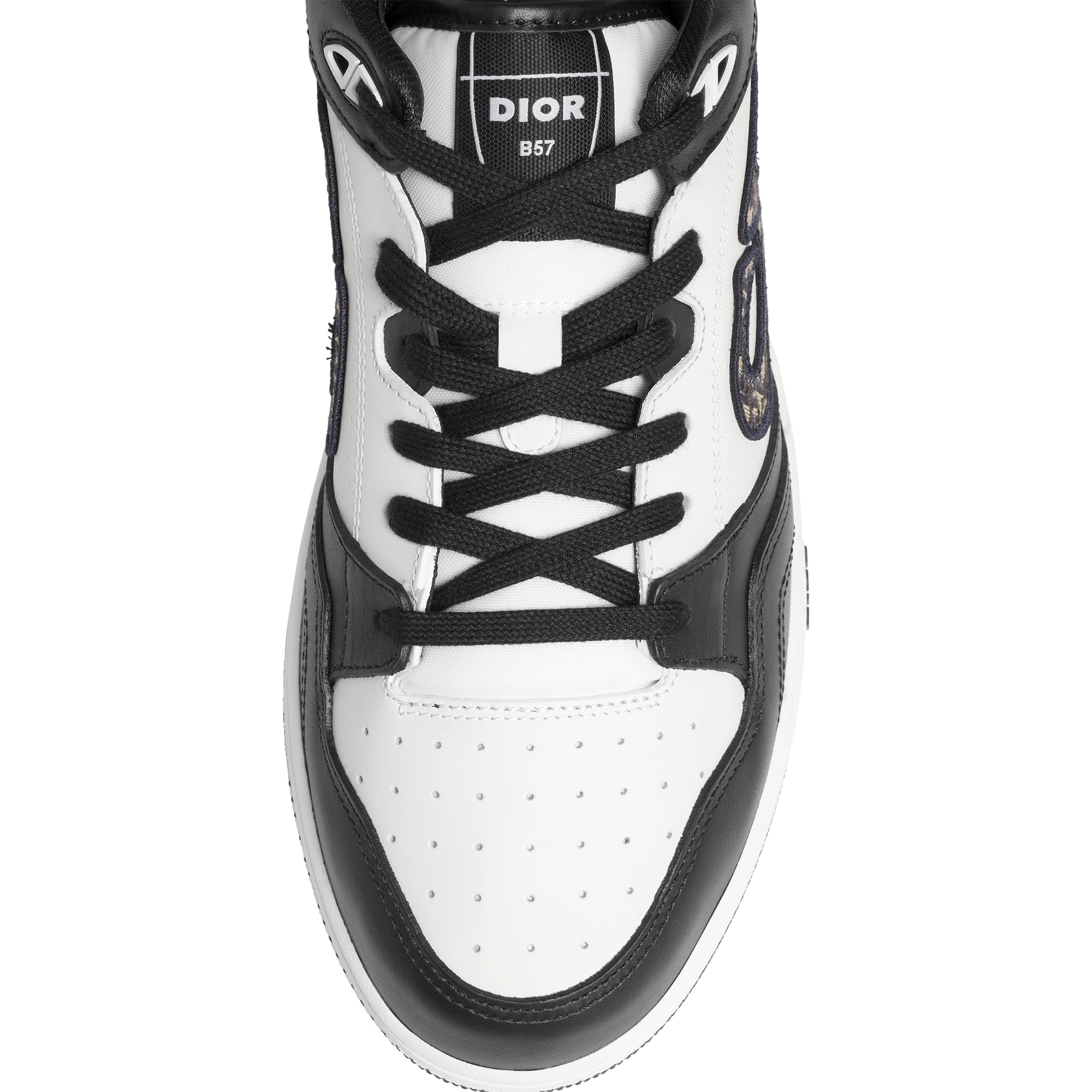 B57 Dribble Low-Top Sneaker Black and White Smooth Calfskin with Beige and Black Dior Oblique Jacquard E06