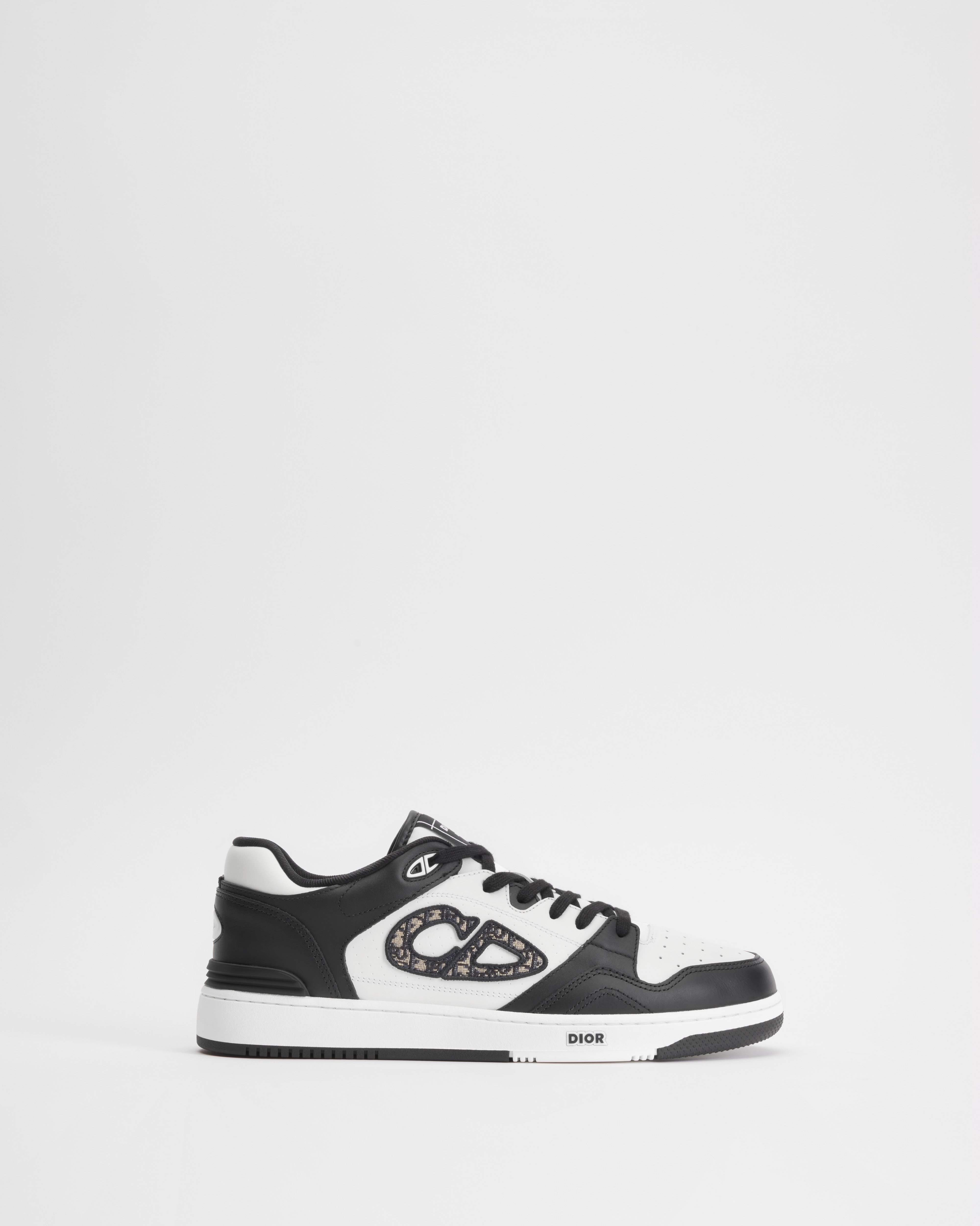 B57 Dribble Low-Top Sneaker Black and White Smooth Calfskin with Beige and Black Dior Oblique Jacquard E02