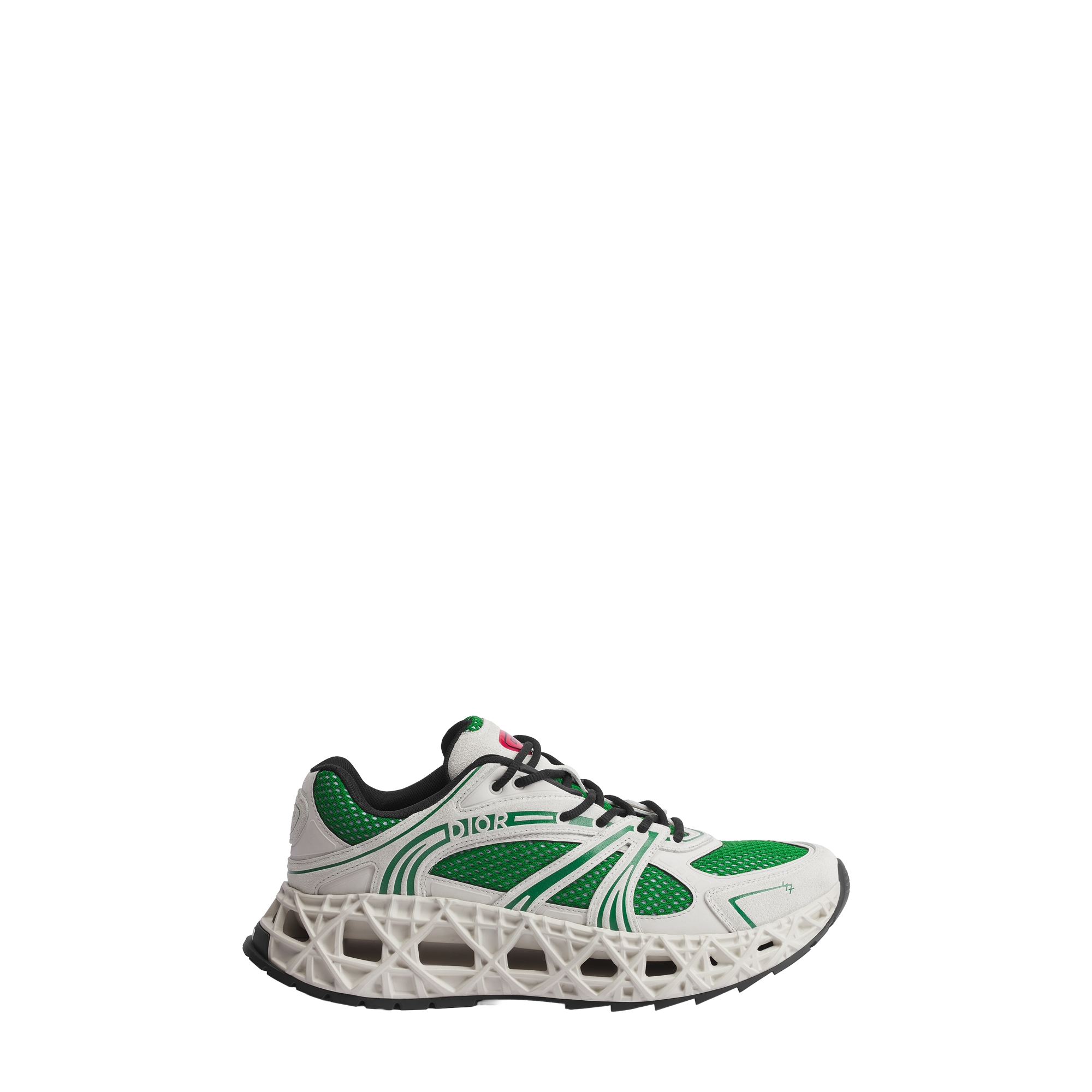  White Suede Calfskin, White Technical Fabric and Green Technical Mesh
