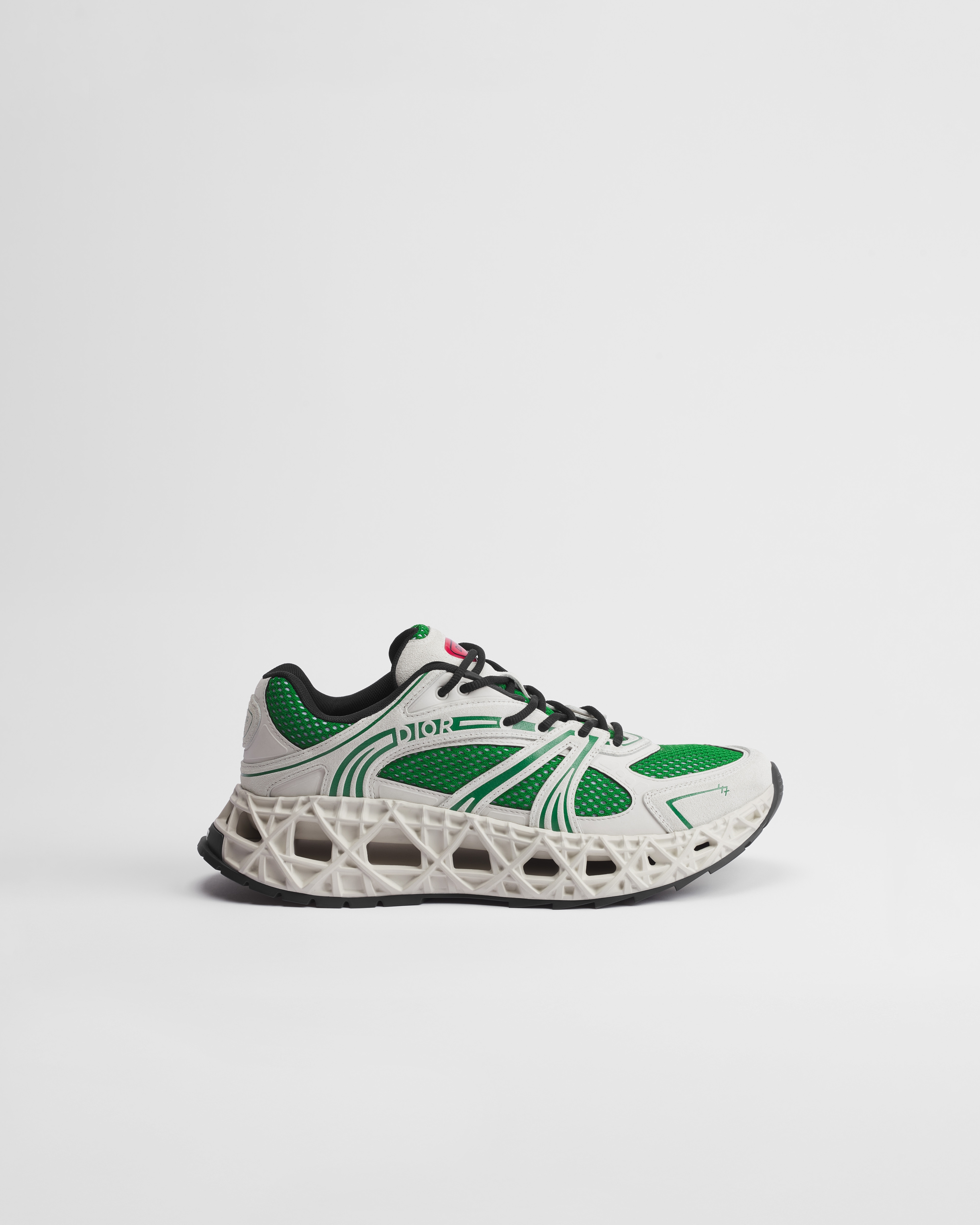 B35 NXXT Sneaker White Suede Calfskin, White Technical Fabric and Green Technical Mesh E02