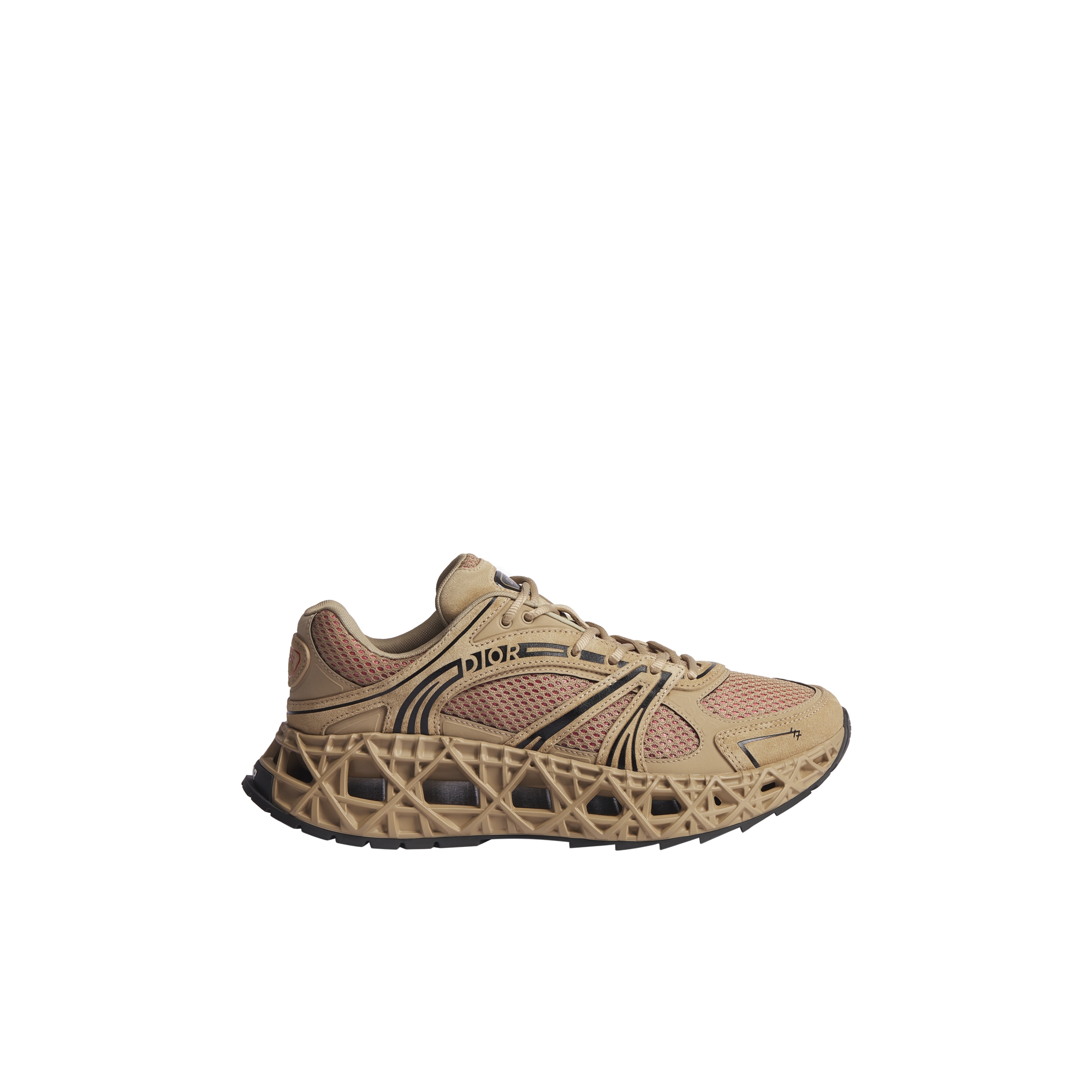 B35 NXXT Sneaker Beige Suede Calfskin, Beige Technical Fabric and Red Technical Mesh E02