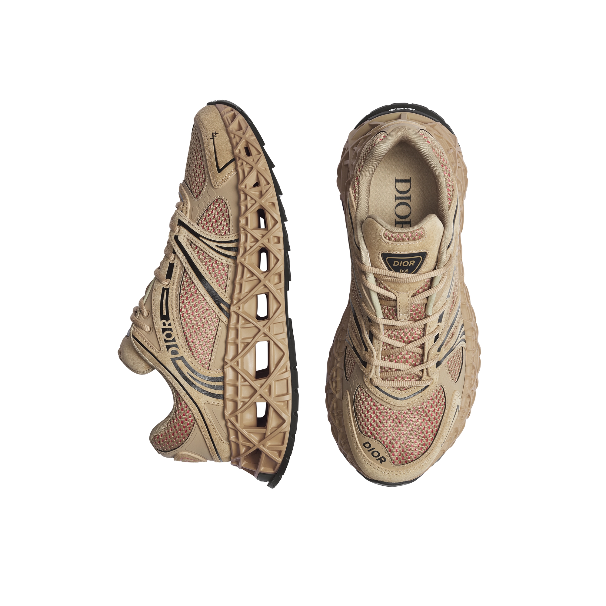 B35 NXXT Sneaker Beige Suede, Beige Technical Fabric and Red Technical Mesh E09