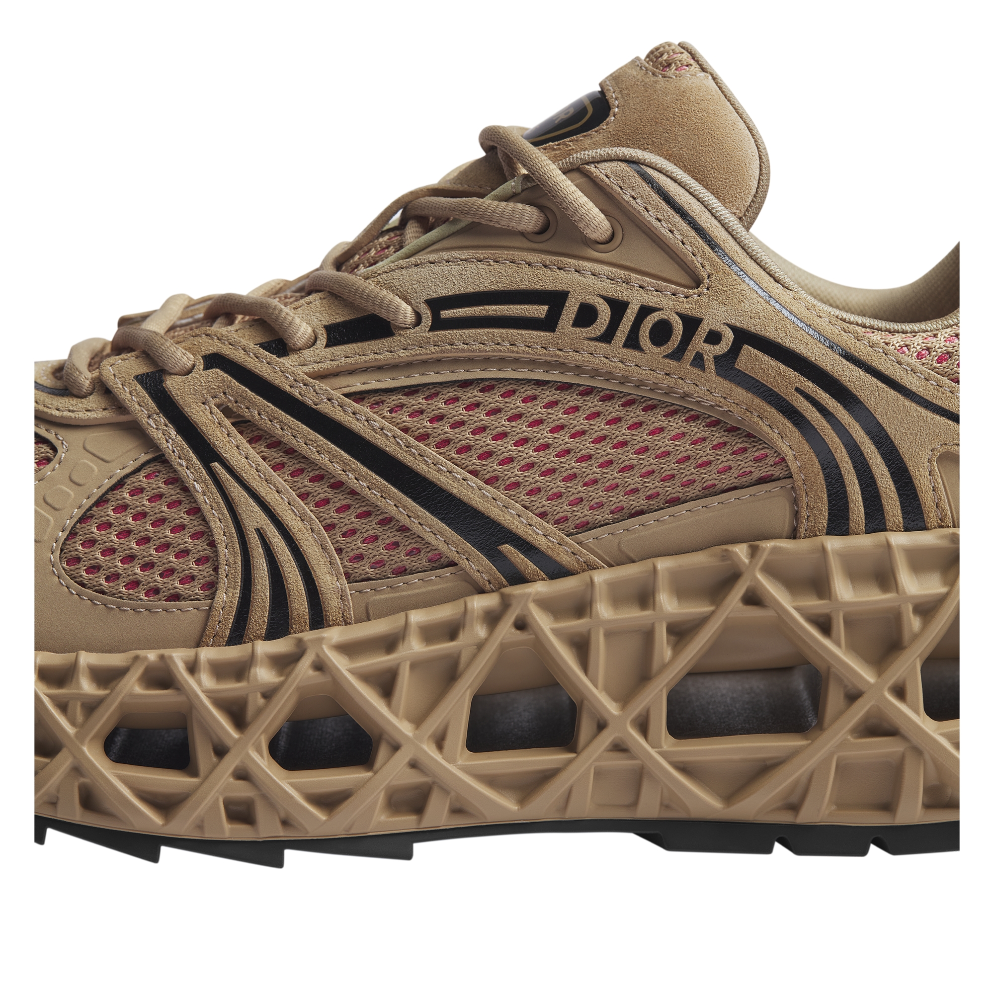 B35 NXXT Sneaker Beige Suede, Beige Technical Fabric and Red Technical Mesh E11