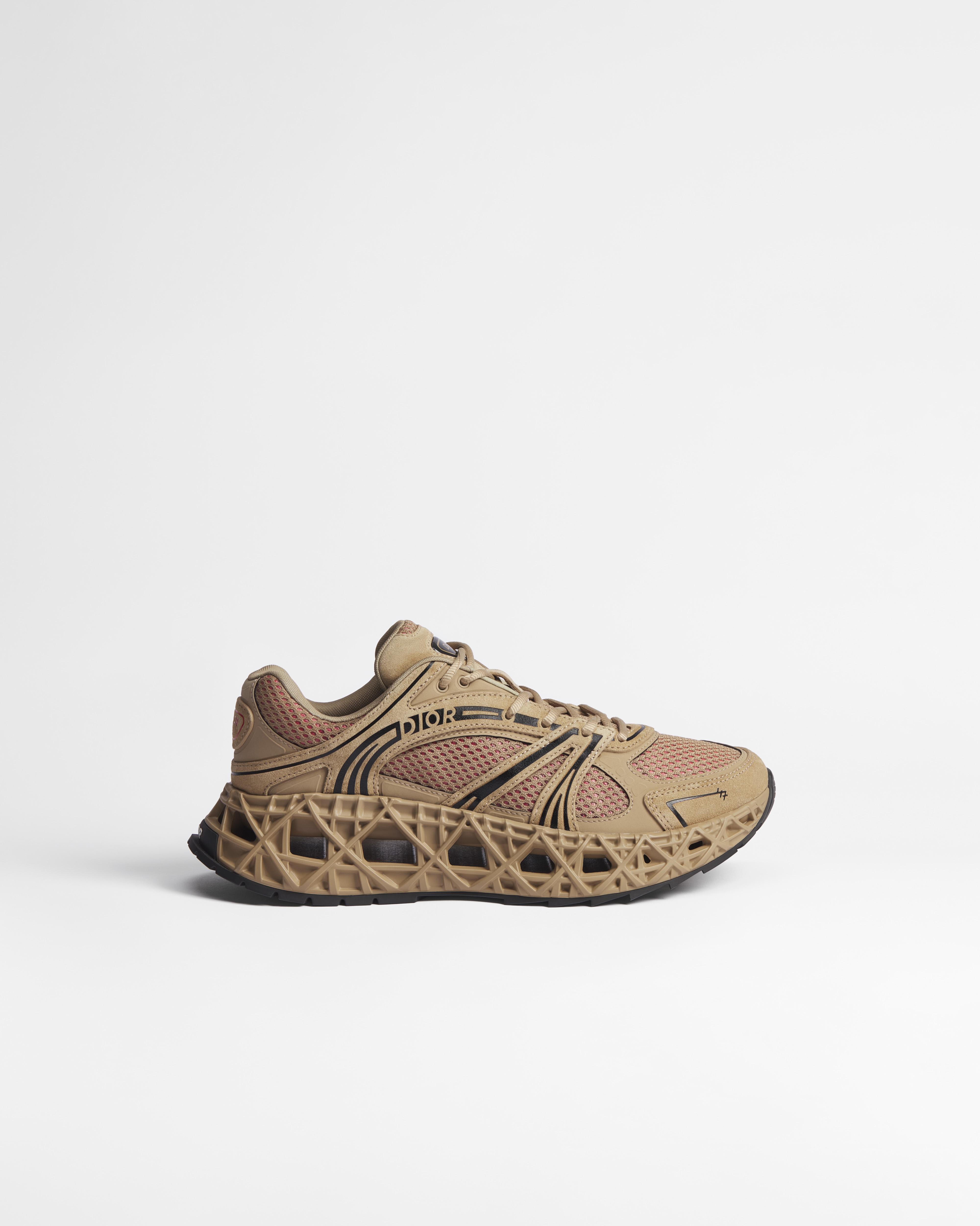 B35 NXXT Sneaker Beige Suede, Beige Technical Fabric and Red Technical Mesh E02