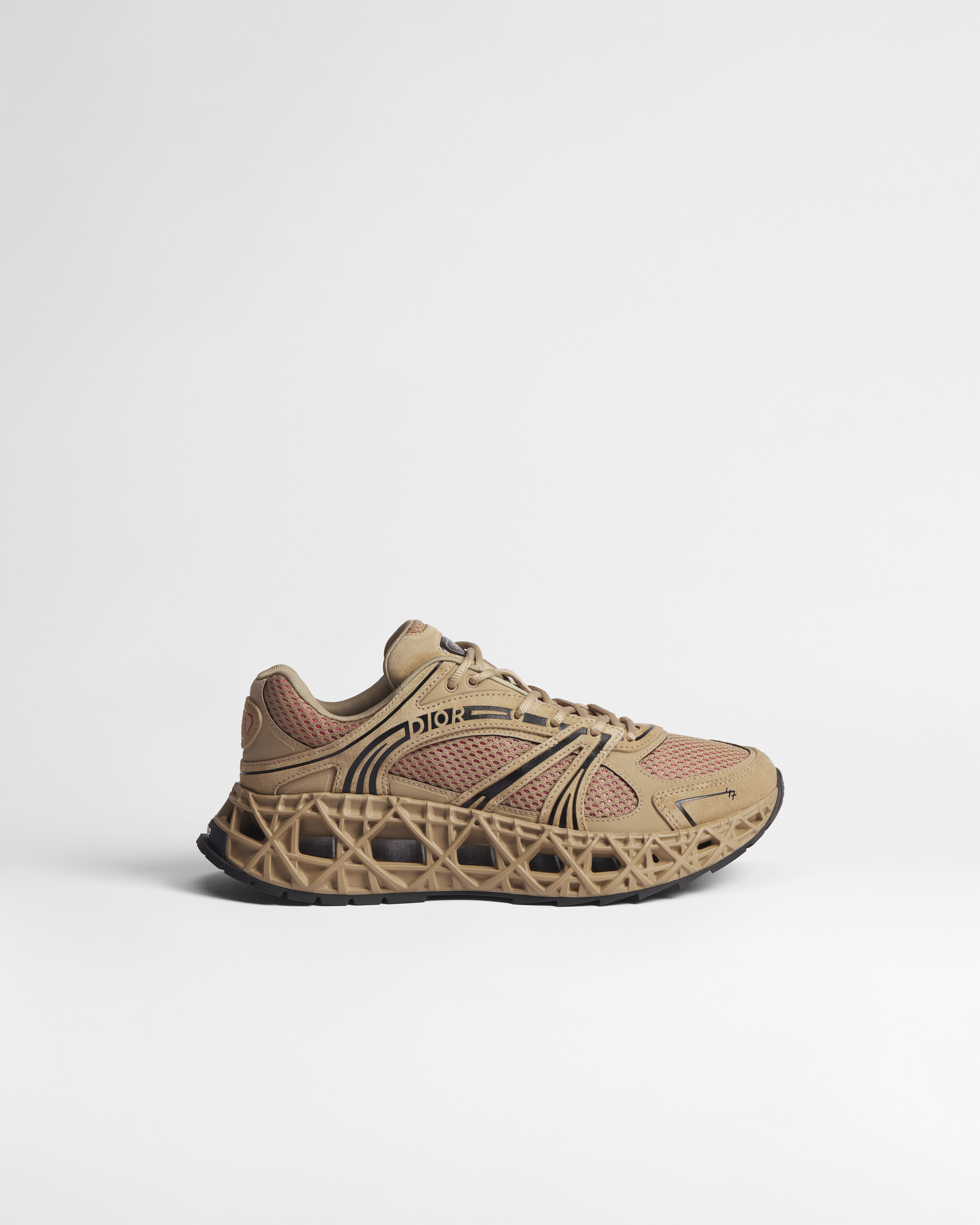 B35 NXXT Sneaker Beige Suede Calfskin, Beige Technical Fabric and Red Technical Mesh E02