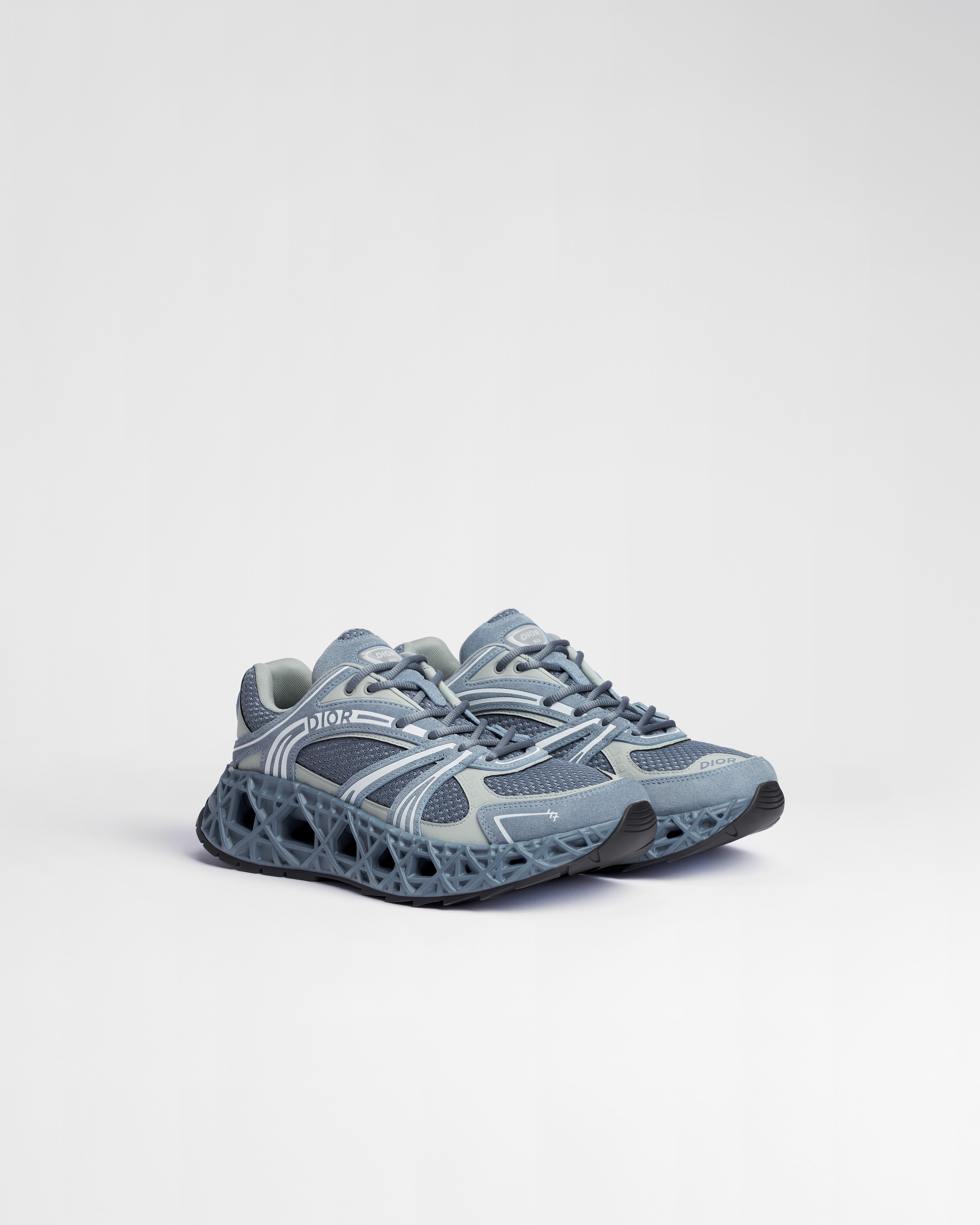 Sneaker B35 NXXT Ante de piel de becerro azul, tejido técnico gris y tejido técnico de malla azul E03