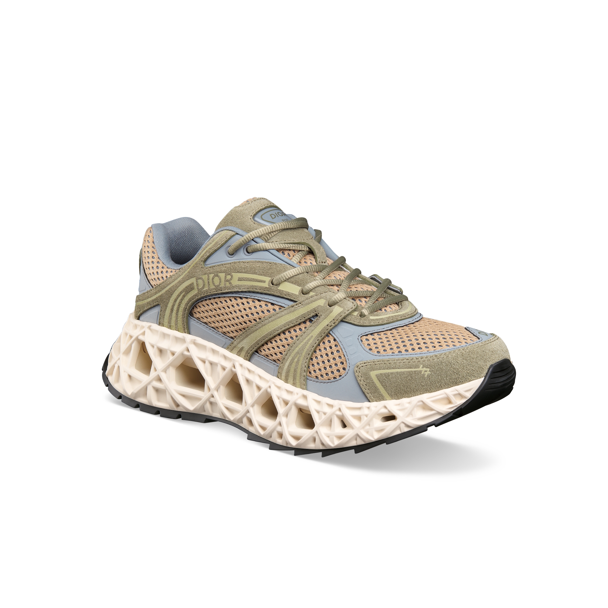 B35 NXXT Sneaker Green Suede, Gray Technical Fabric and Brown Technical Mesh E03