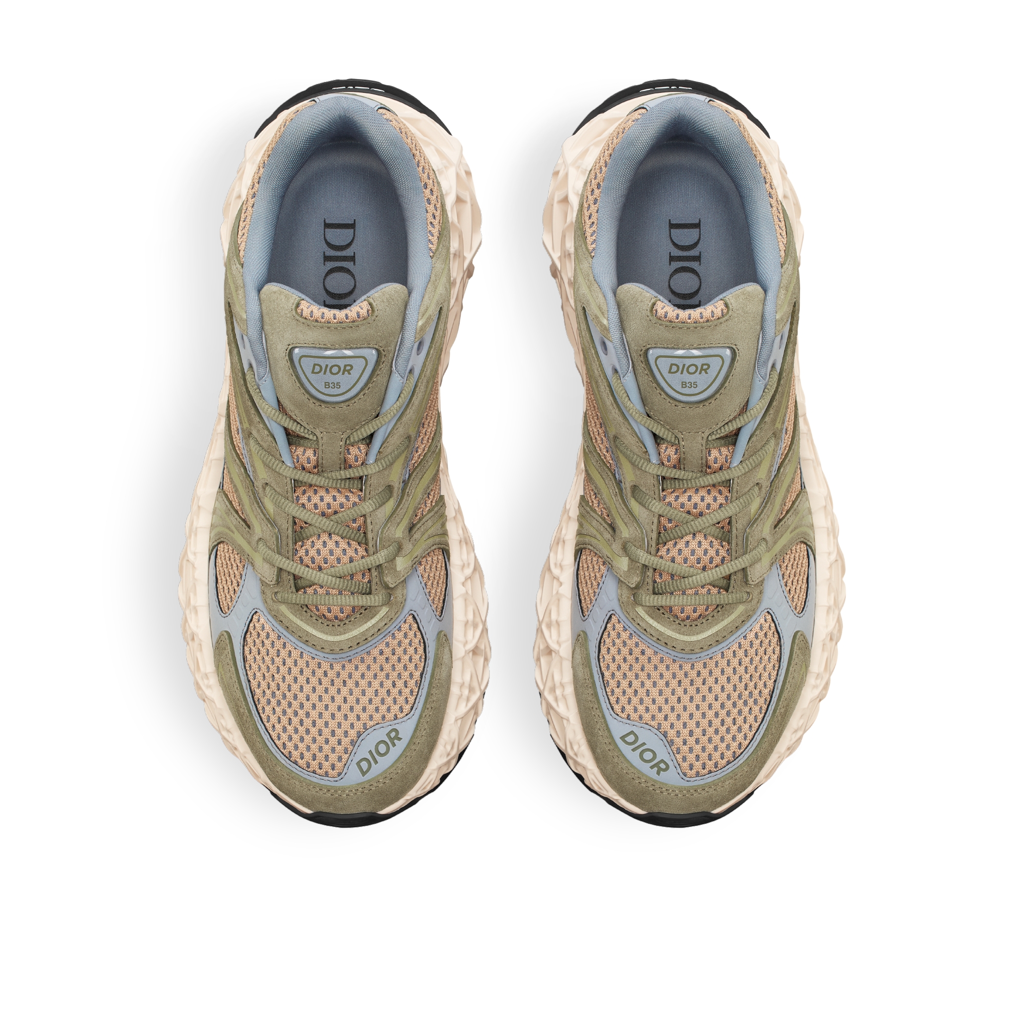 B35 NXXT Sneaker Green Suede, Gray Technical Fabric and Brown Technical Mesh E06