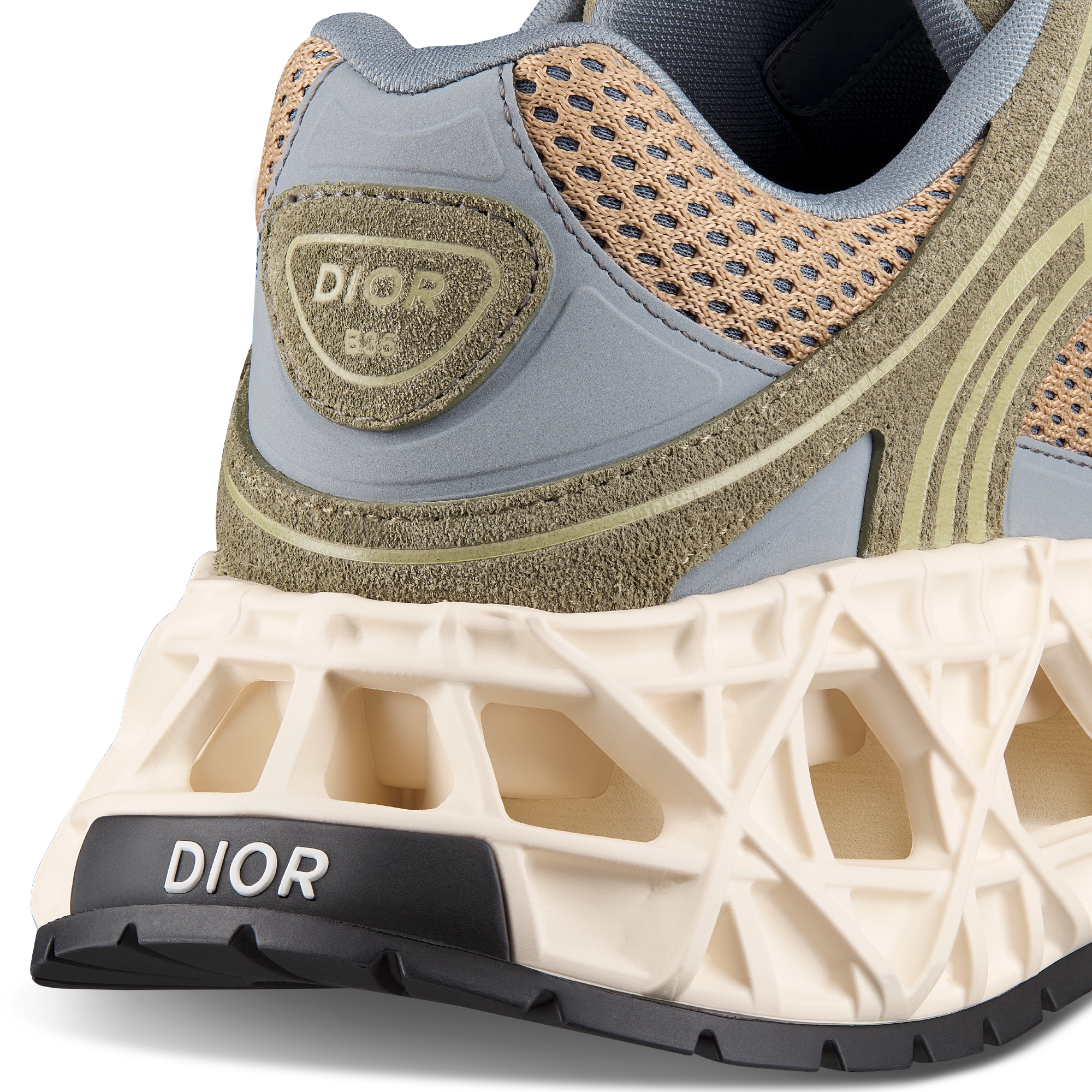 B35 NXXT Sneaker Green Suede, Gray Technical Fabric and Brown Technical Mesh E09