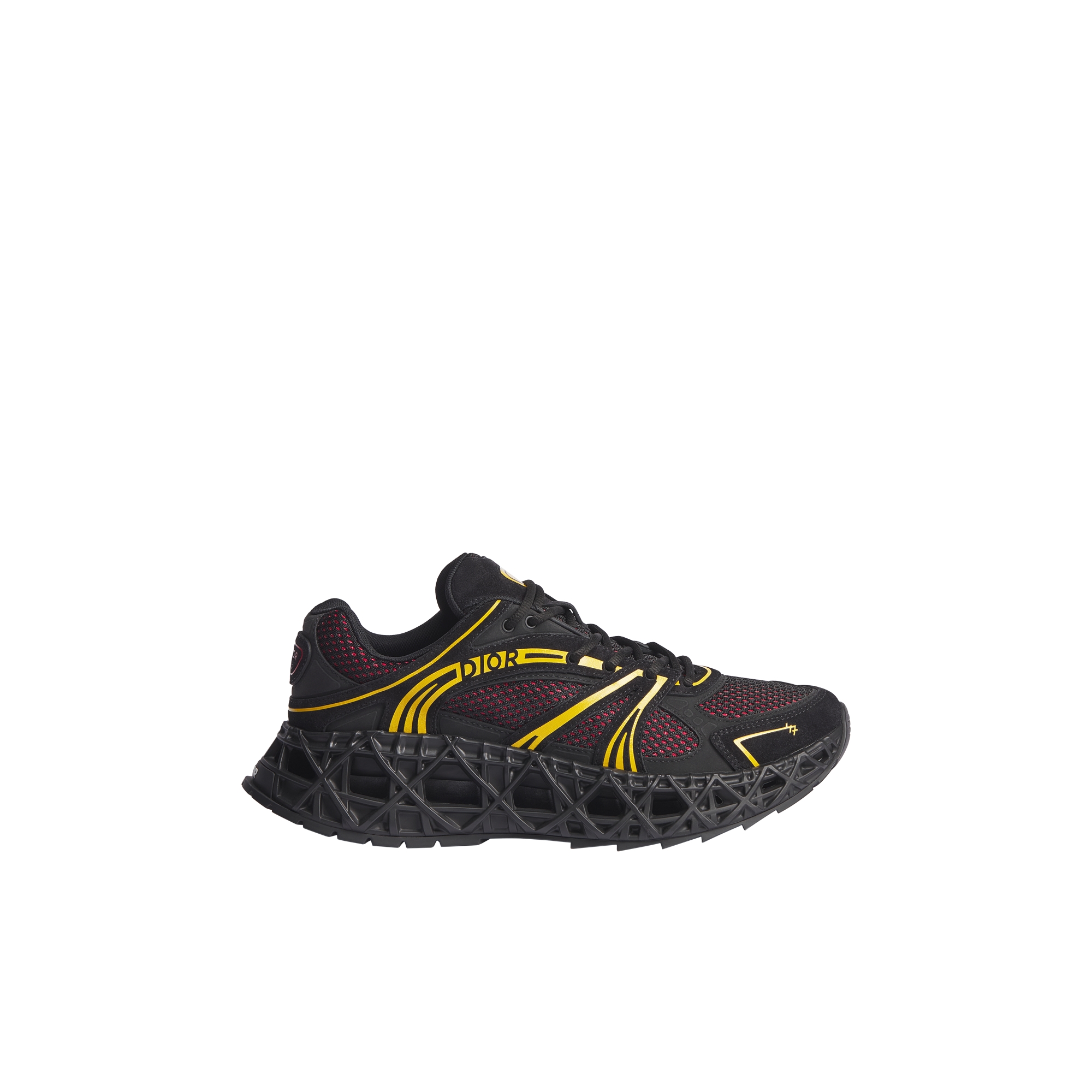 B35 NXXT Sneaker Black Suede Calfskin, Black and Yellow Technical Fabric and Red Technical Mesh E02