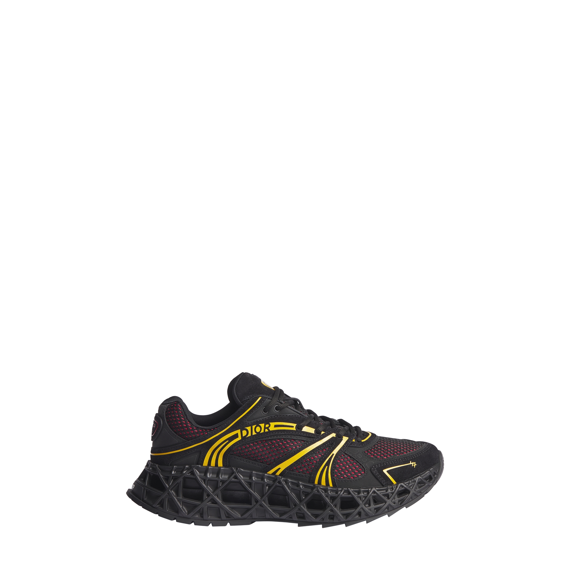 B35 NXXT Sneaker Black Suede Calfskin, Black and Yellow Technical Fabric and Red Technical Mesh E02