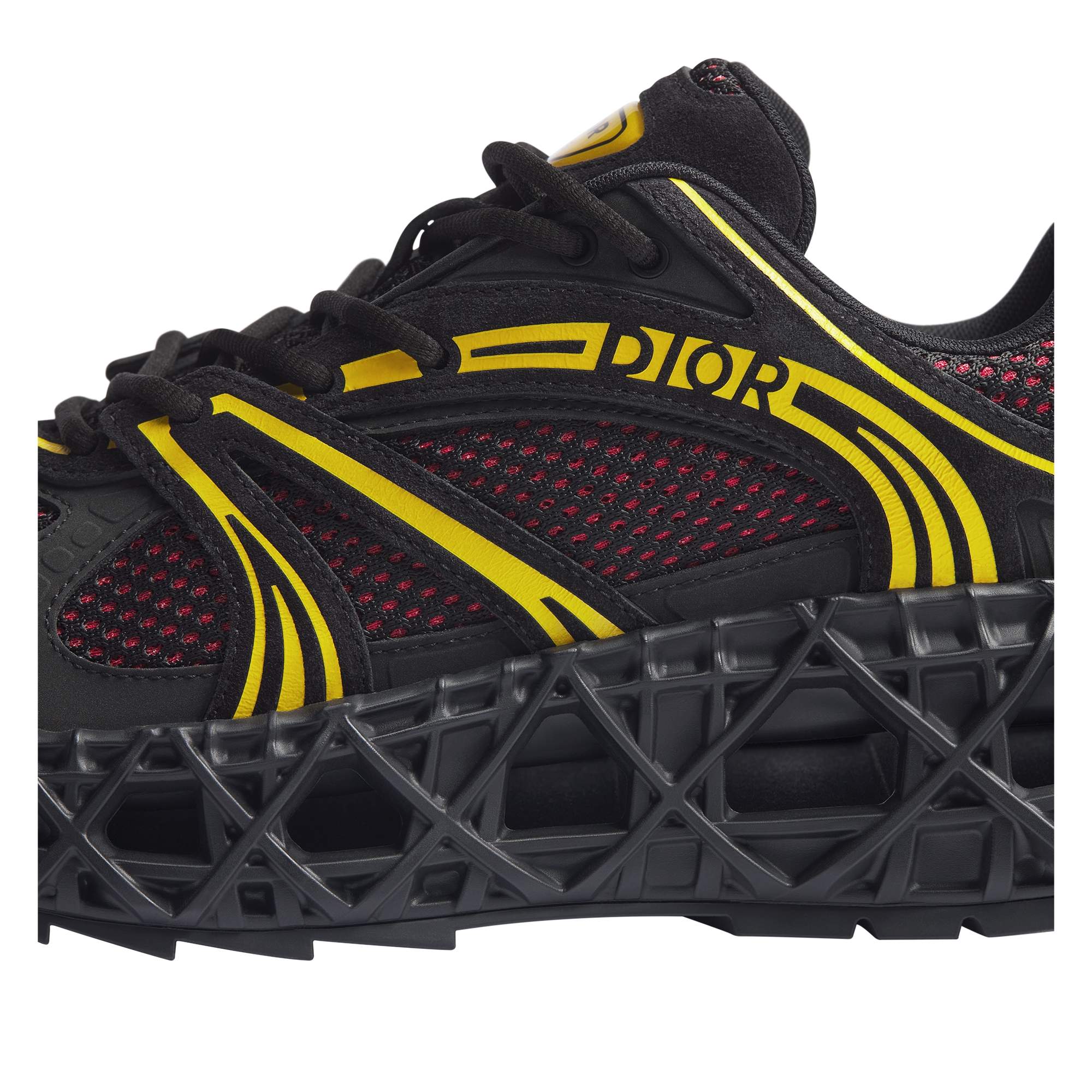 B35 NXXT Sneaker Black Suede, Black and Yellow Technical Fabric and Red Technical Mesh E11