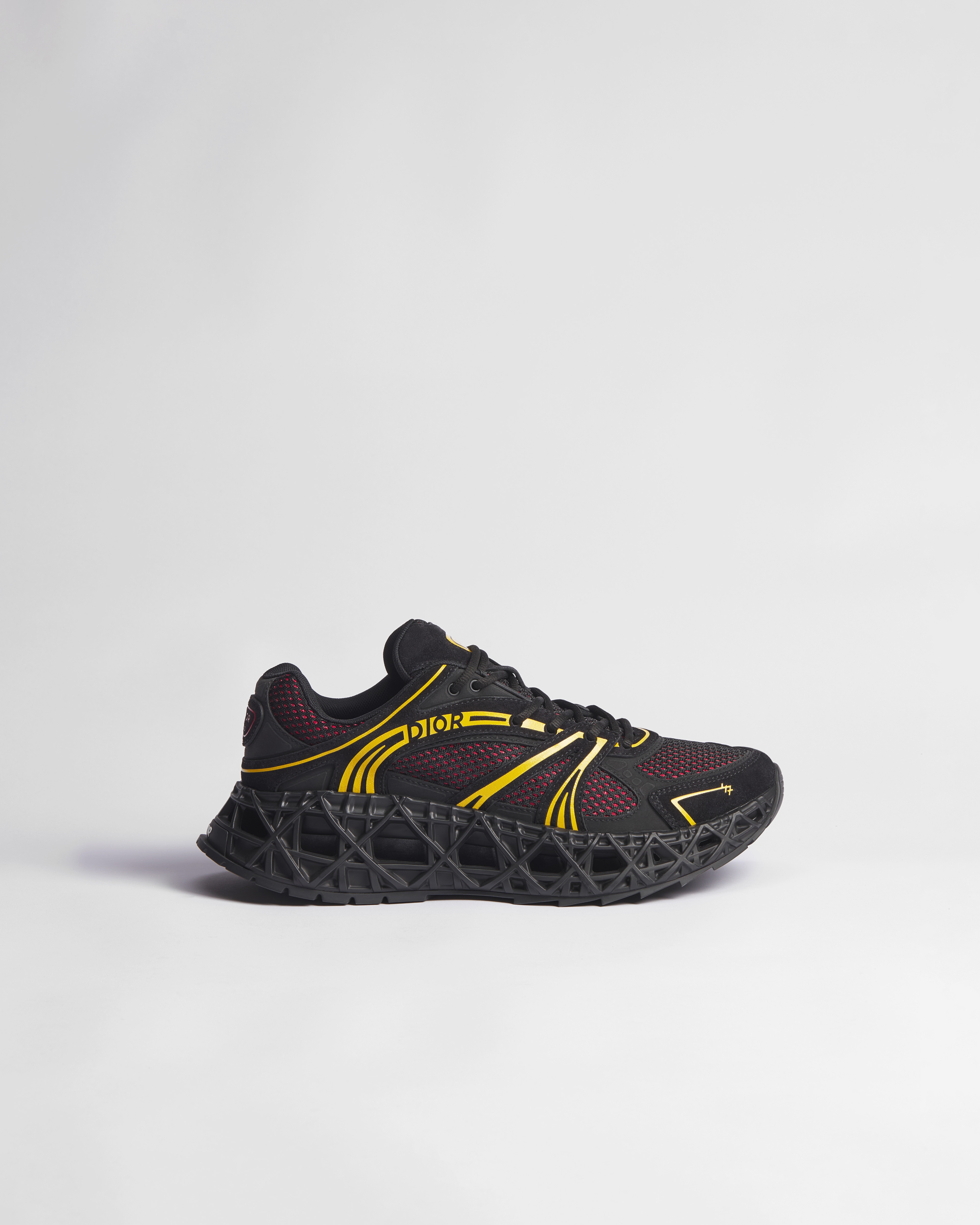 B35 NXXT Sneaker Black Suede Calfskin, Black and Yellow Technical Fabric and Red Technical Mesh E02