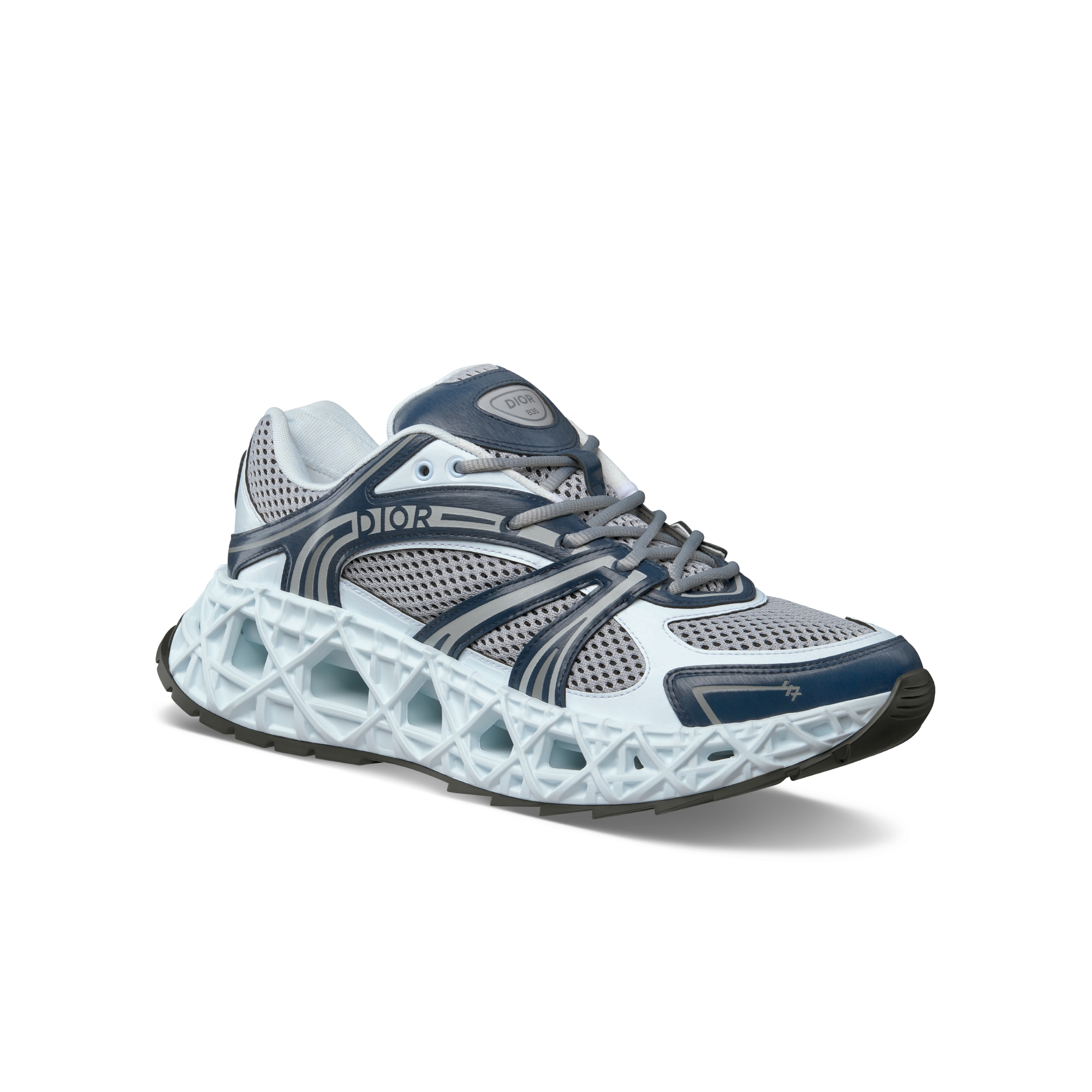 B35 NXXT Sneaker Light Blue and Navy Blue Technical Fabric with Gray Technical Mesh E03