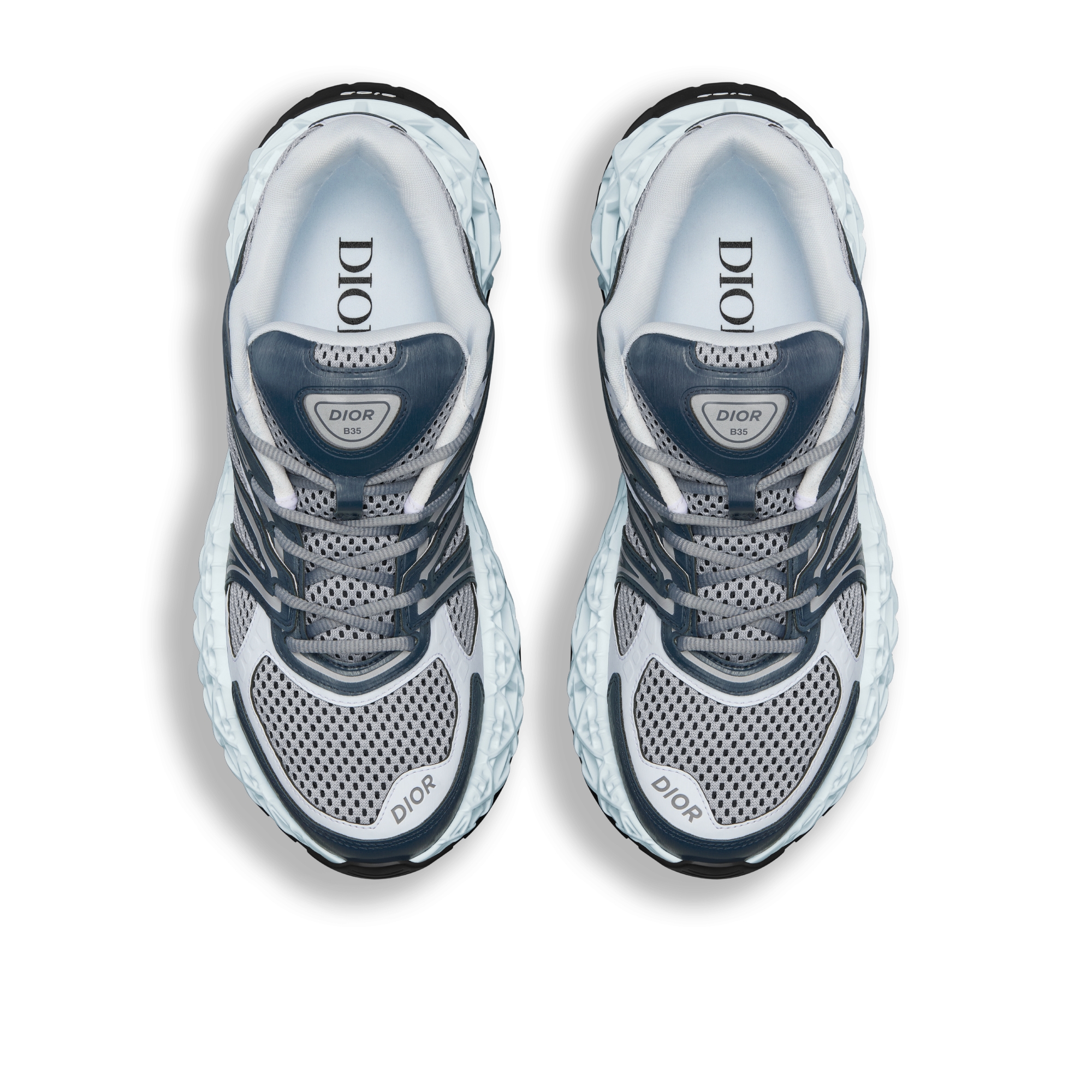 B35 NXXT Sneaker Light Blue and Navy Blue Technical Fabric with Gray Technical Mesh E06