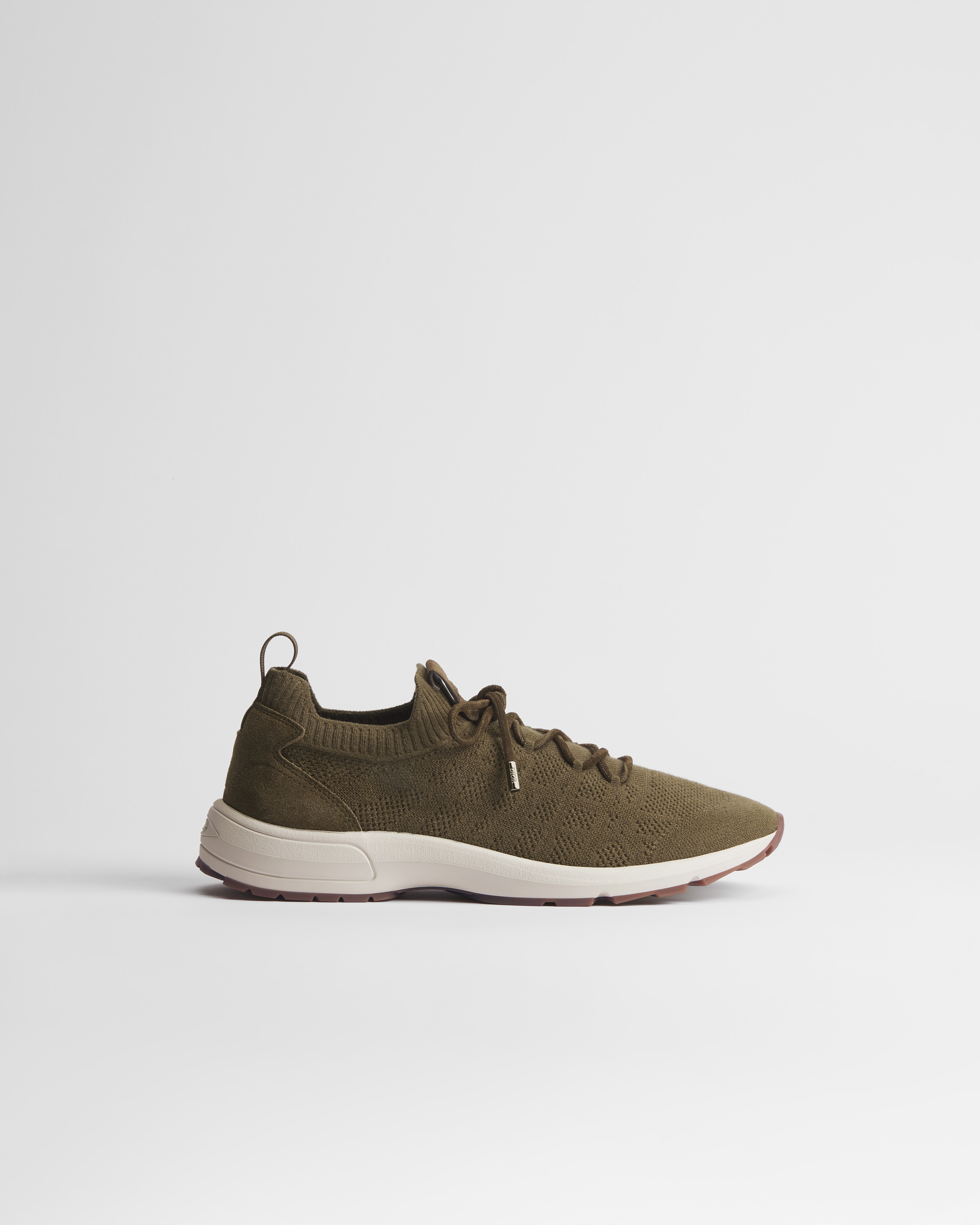 B80 Lounge Sneaker Khaki Cannage Wool, Cashmere and Silk Knit with Khaki Suede Calfskin E02