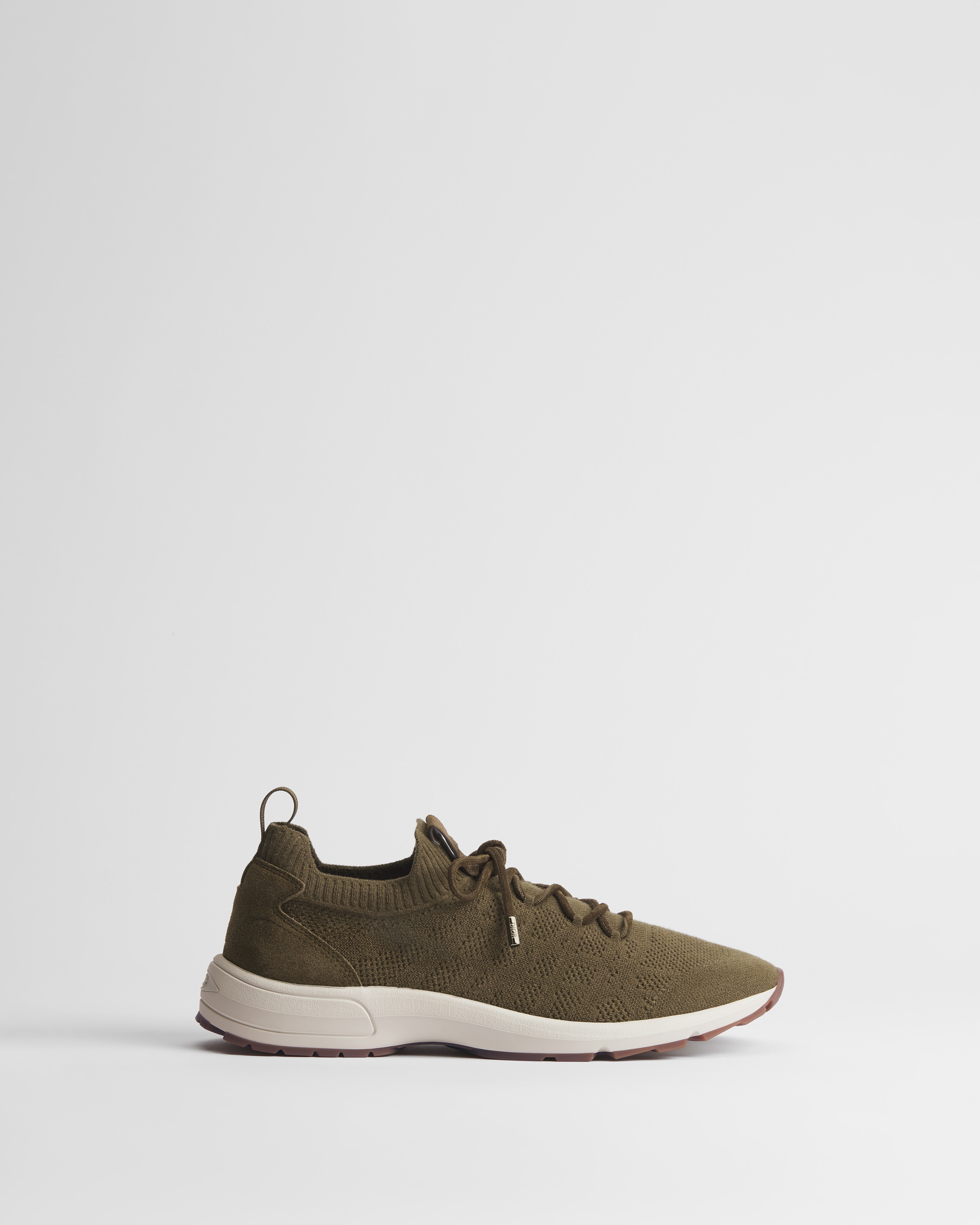Sneaker B80 Lounge Maille de laine, cachemire et soie à motif Cannage kaki et veau velours kaki E02