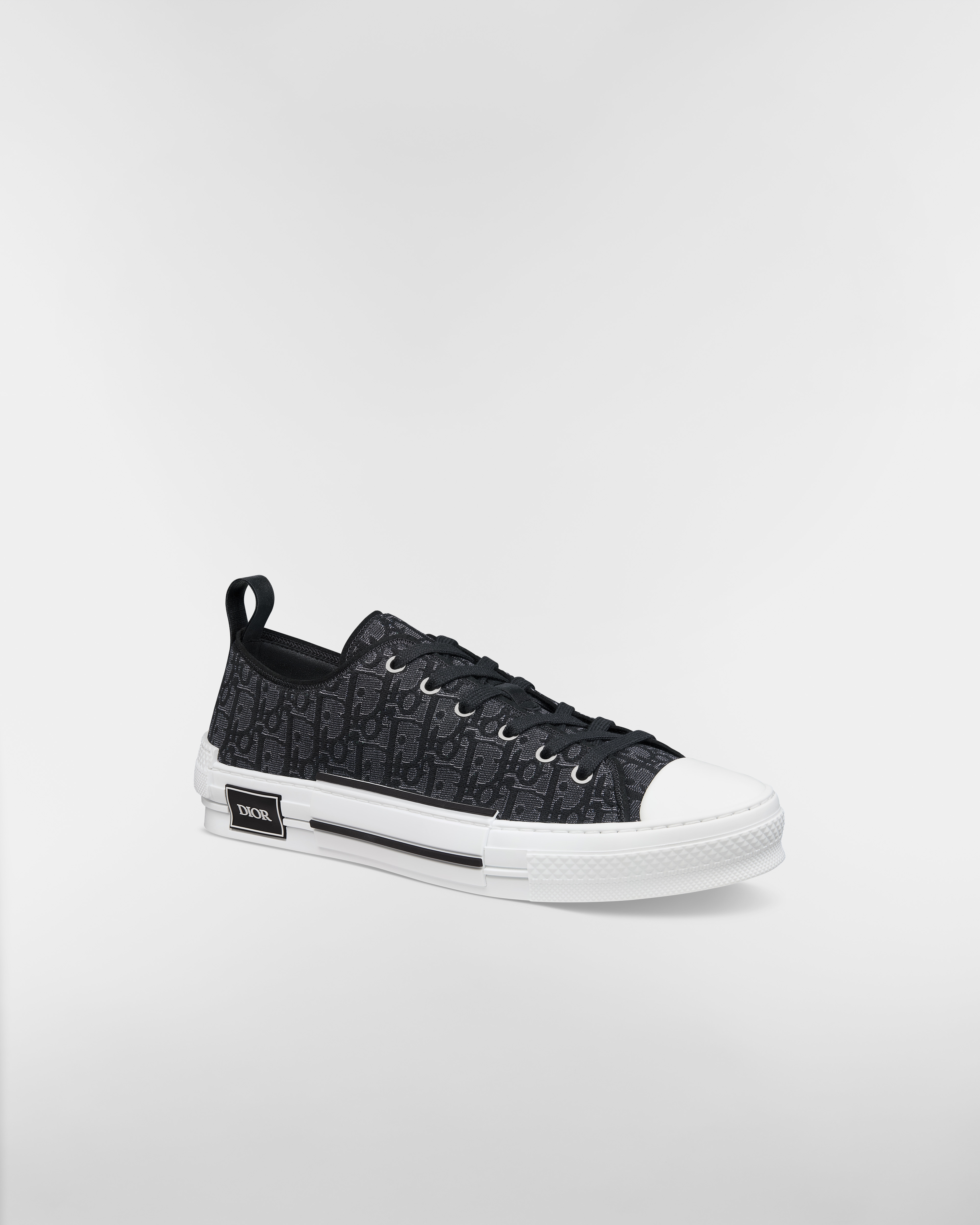 B23 League Low Top Sneaker Schwarzer Dior Oblique Jacquard in silberfarbener Metallic-Optik E03